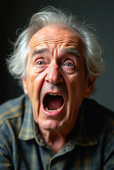 Elderly Man With Mouth Wide Open In Shock
