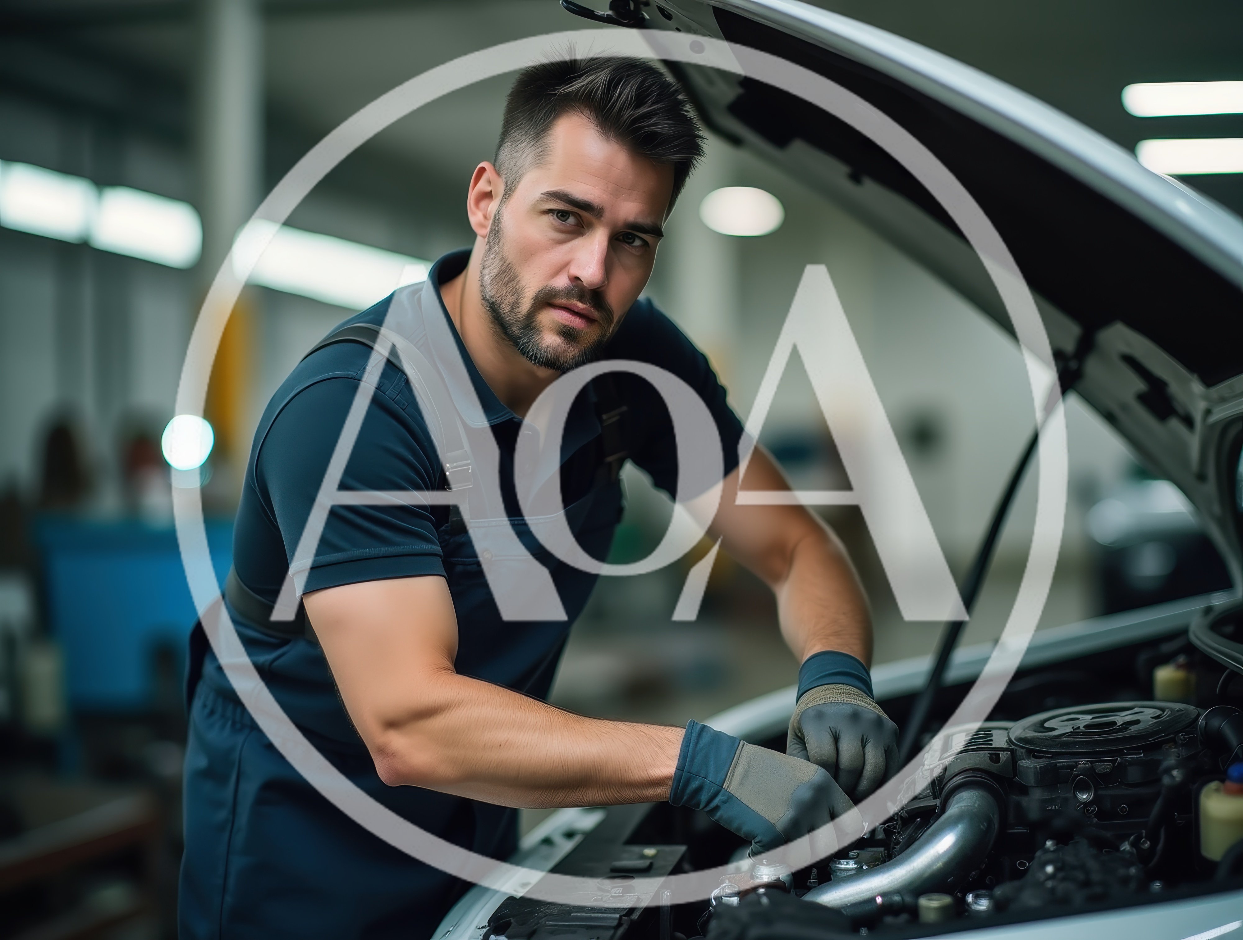 Professional Mechanic Repairing Car Engine In Auto Workshop