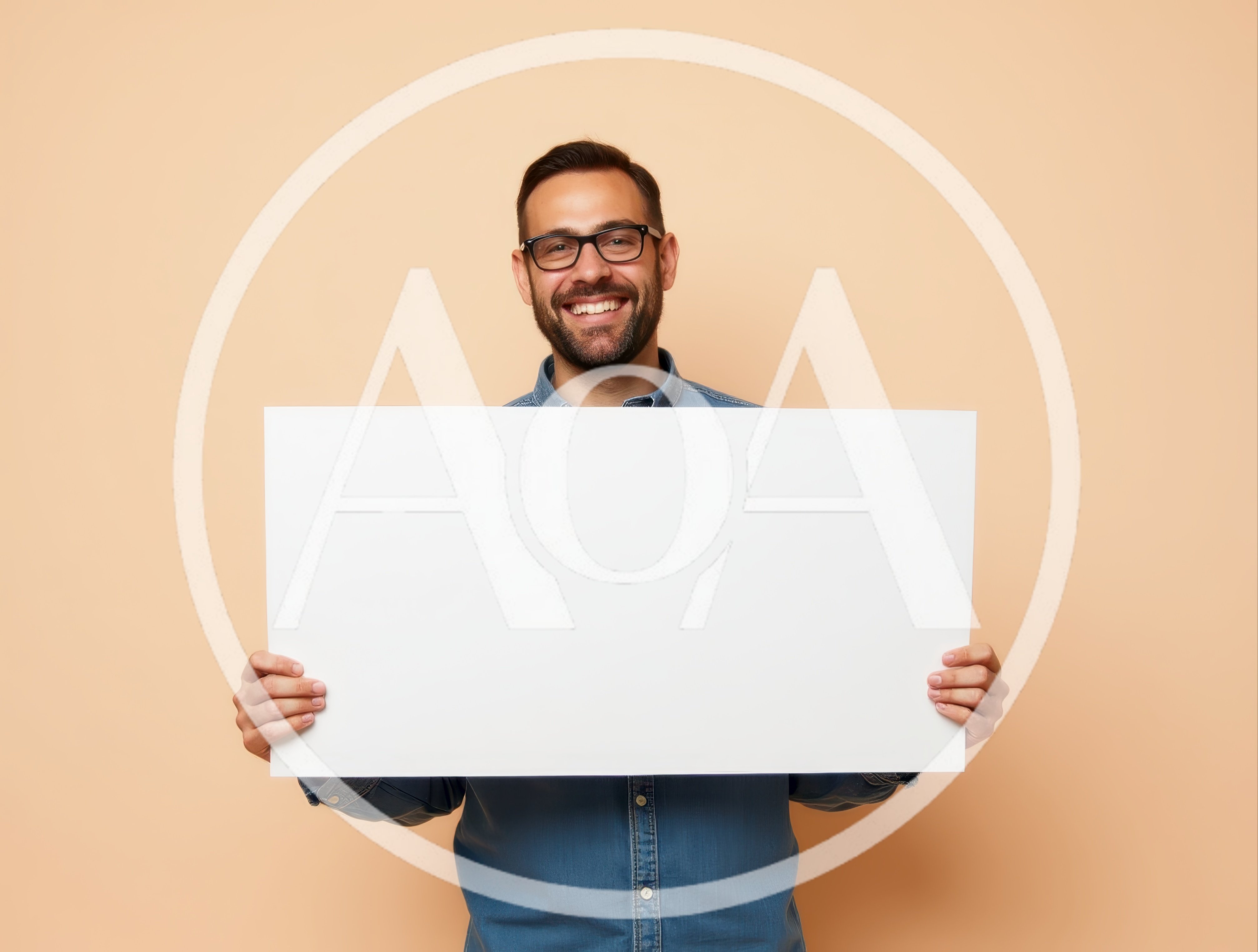 Smiling Man Holding Blank White Sign