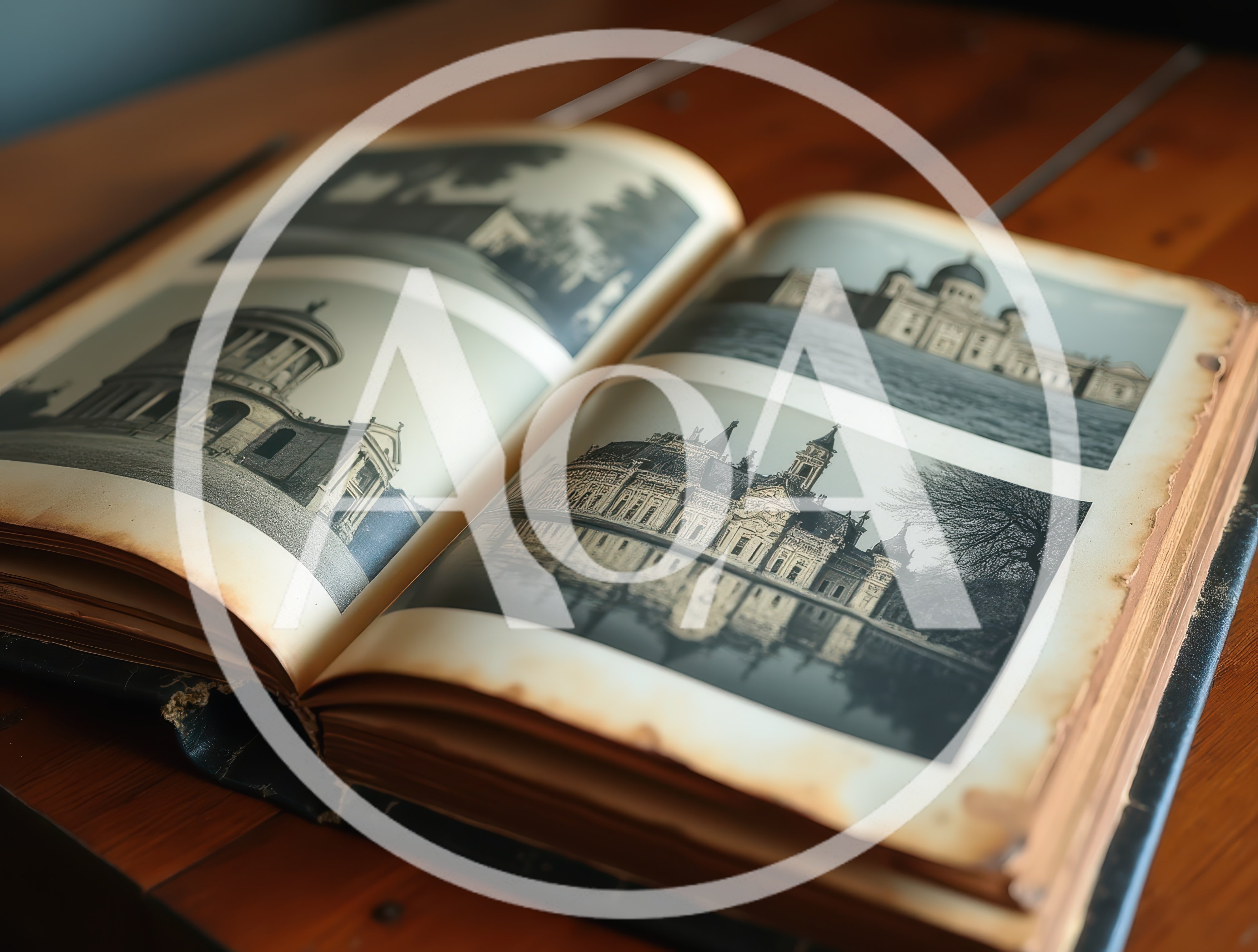 Open Antique Photo Album With Architectural Prints