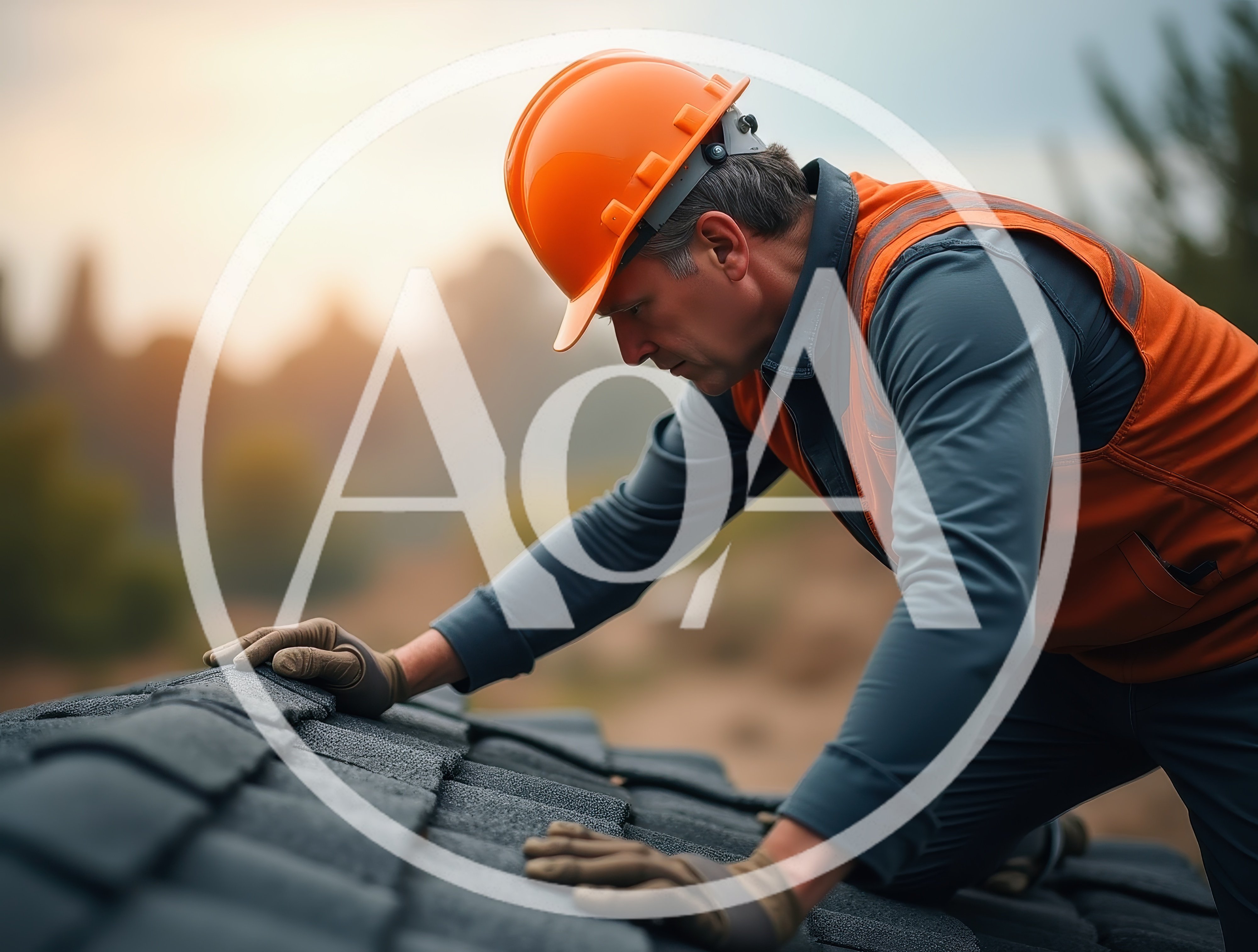 Construction Worker Inspecting Roof Shingles