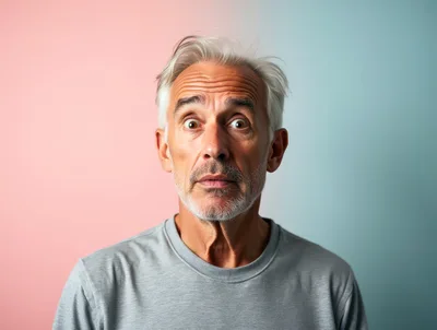 Surprised Middle Aged Man With Gray Hair