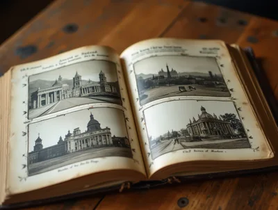 Vintage Photo Album Featuring Historical Architectural Landmarks