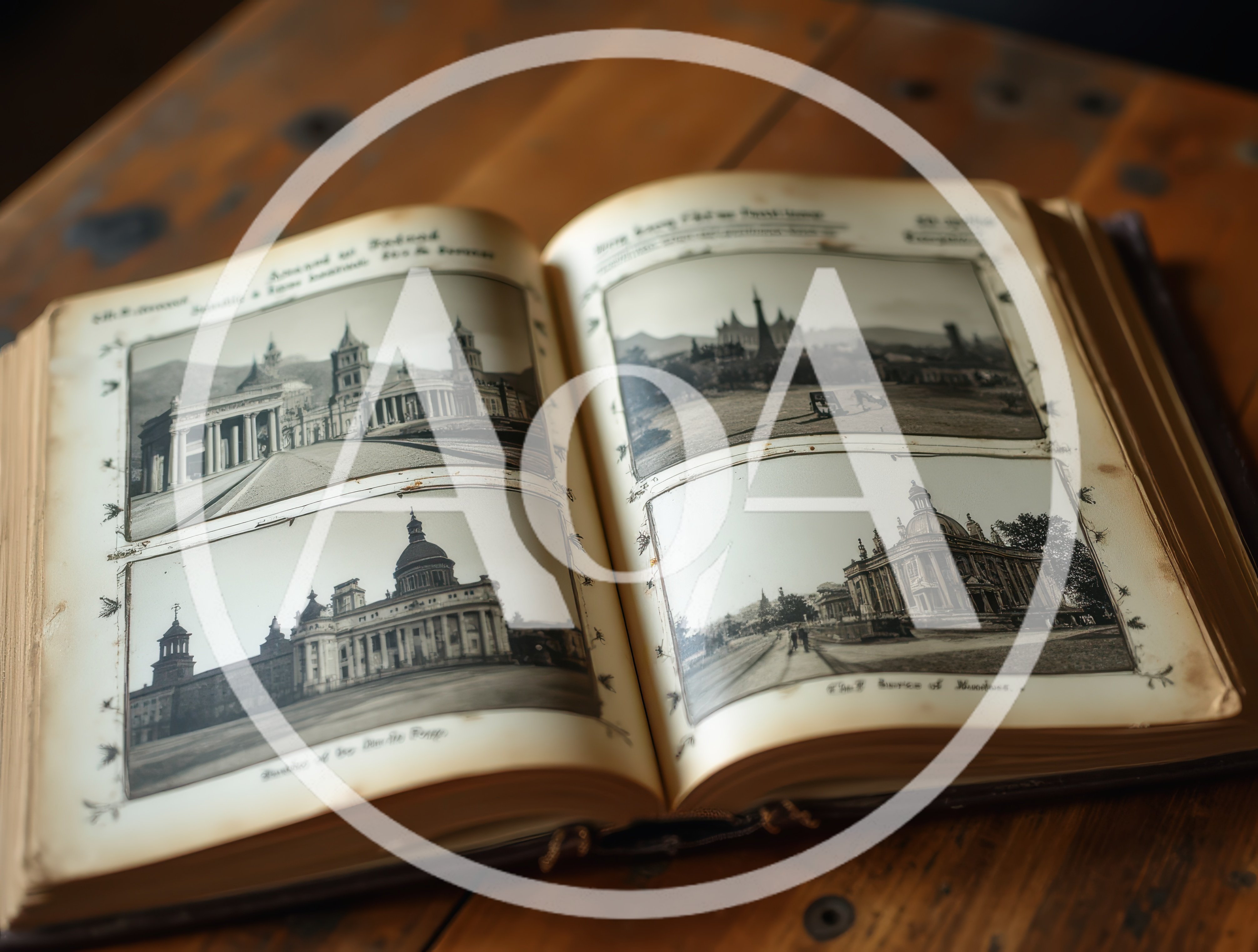 Vintage Photo Album Featuring Historical Architectural Landmarks