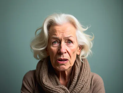 Portrait Of An Elderly Woman With A Concerned Expression