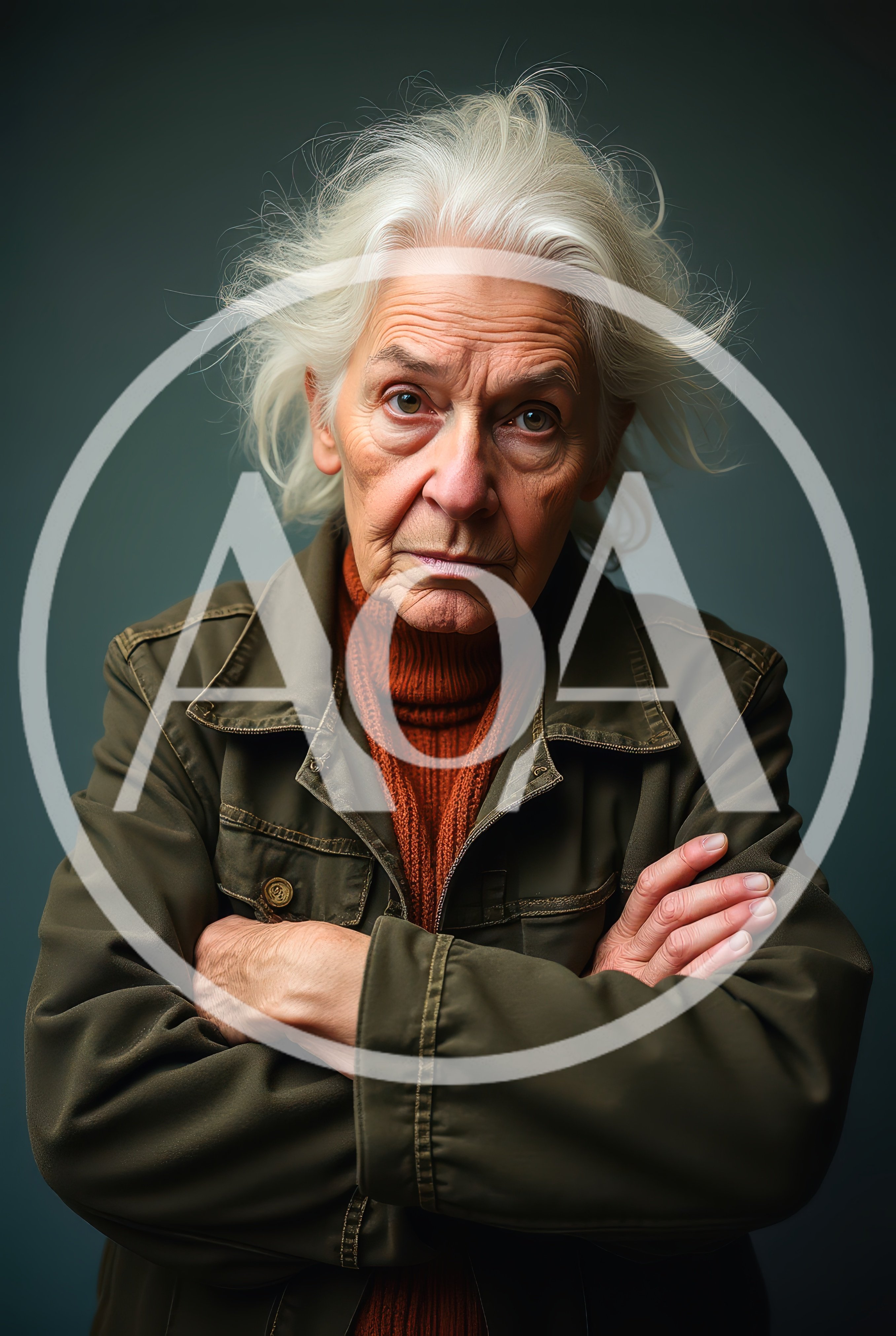 Portrait Of A Serious Elderly Woman With White Hair