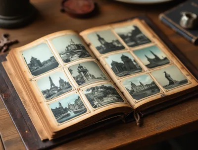 Vintage Photo Album With Architectural Landmark Prints