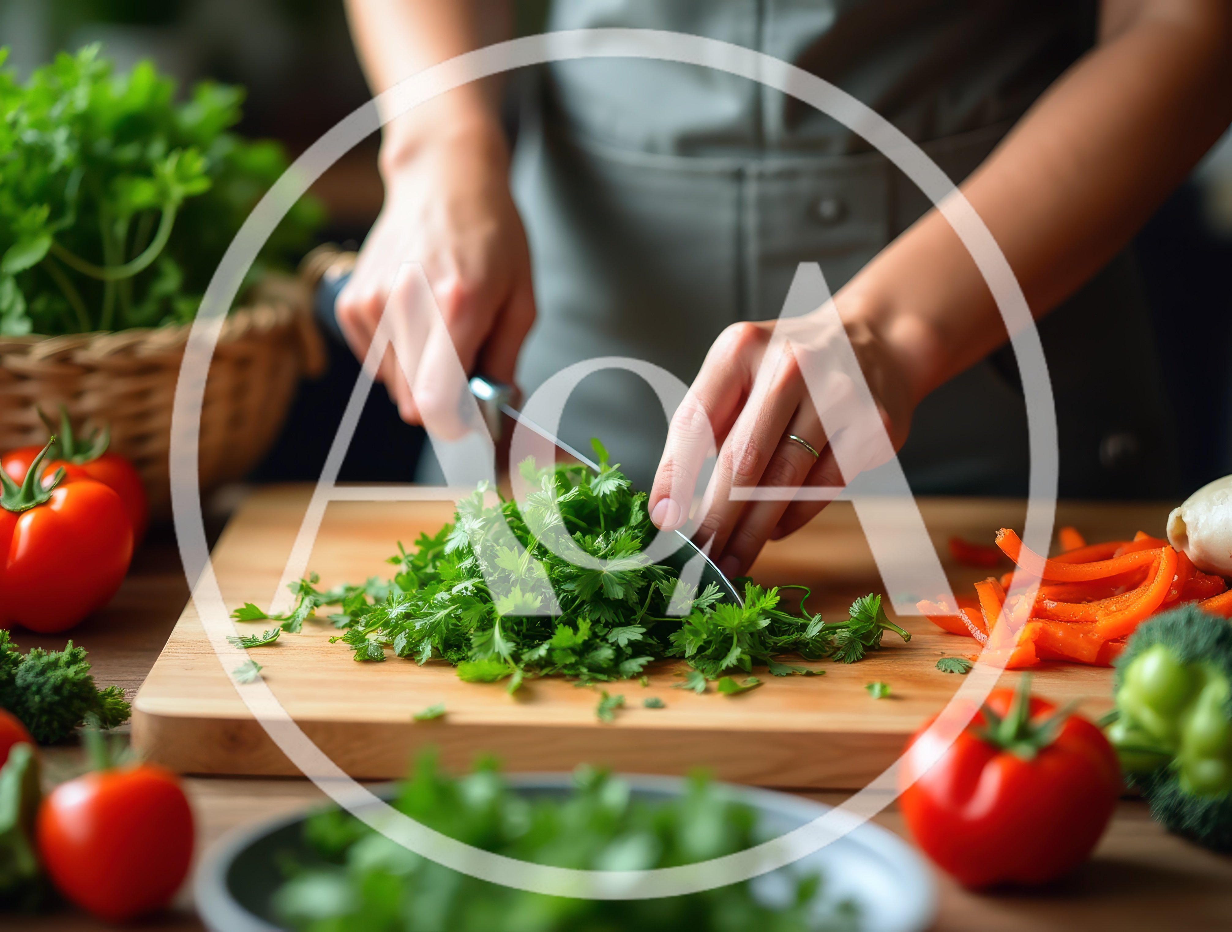 Person Chopping Fresh Parsley on Wooden Cutting Board