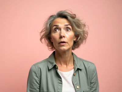 Surprised Middle Aged Woman Looking Upwards