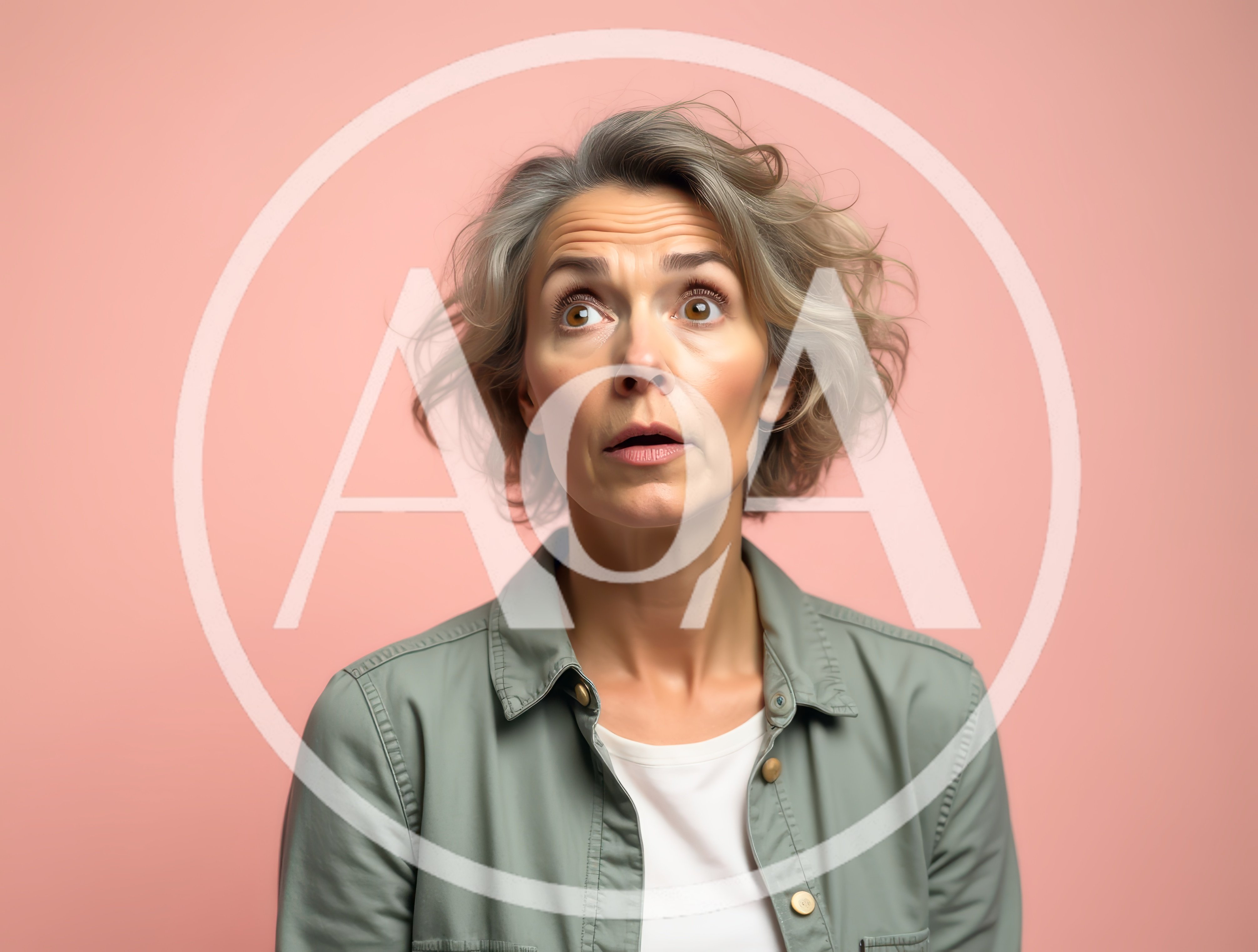 Surprised Middle Aged Woman Looking Upwards
