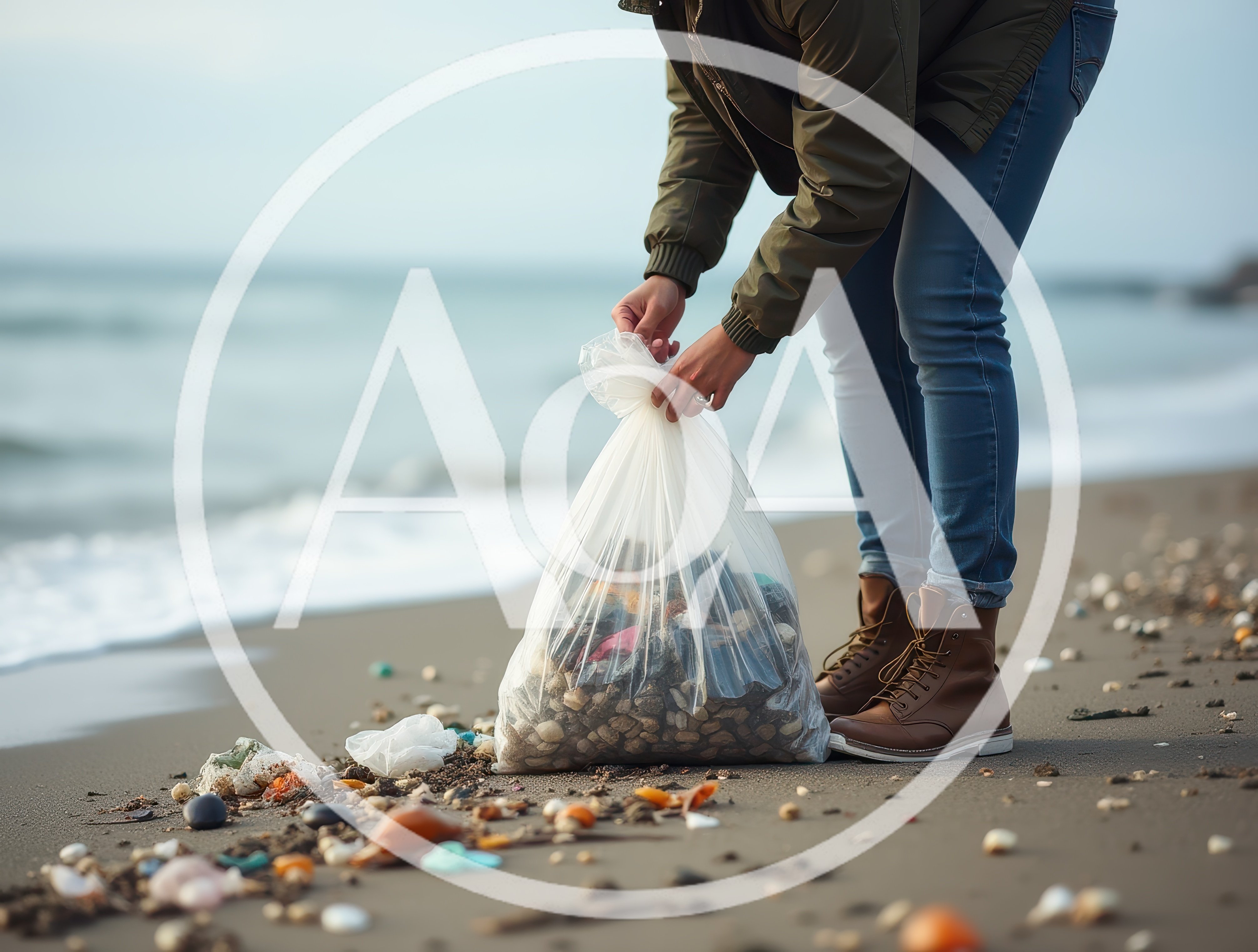 Person Cleaning Plastic Waste From Sandy Beach