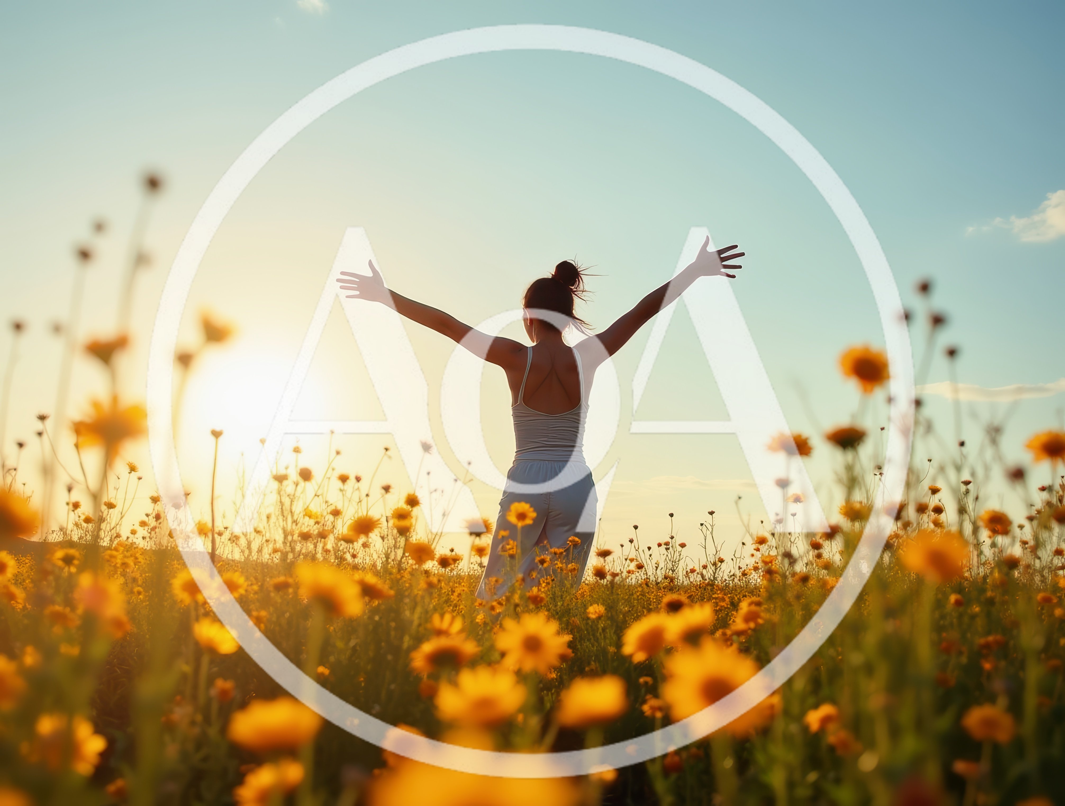 Woman Standing With Arms Outstretched In A Flower Field