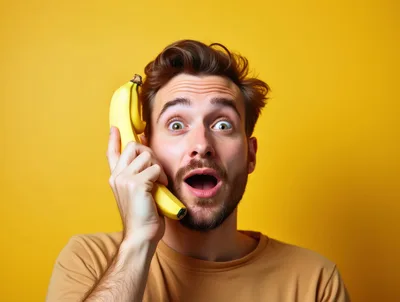 Surprised Man Holding Banana Like A Telephone