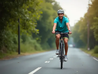 Happy Man Cycling On A Scenic Country Road