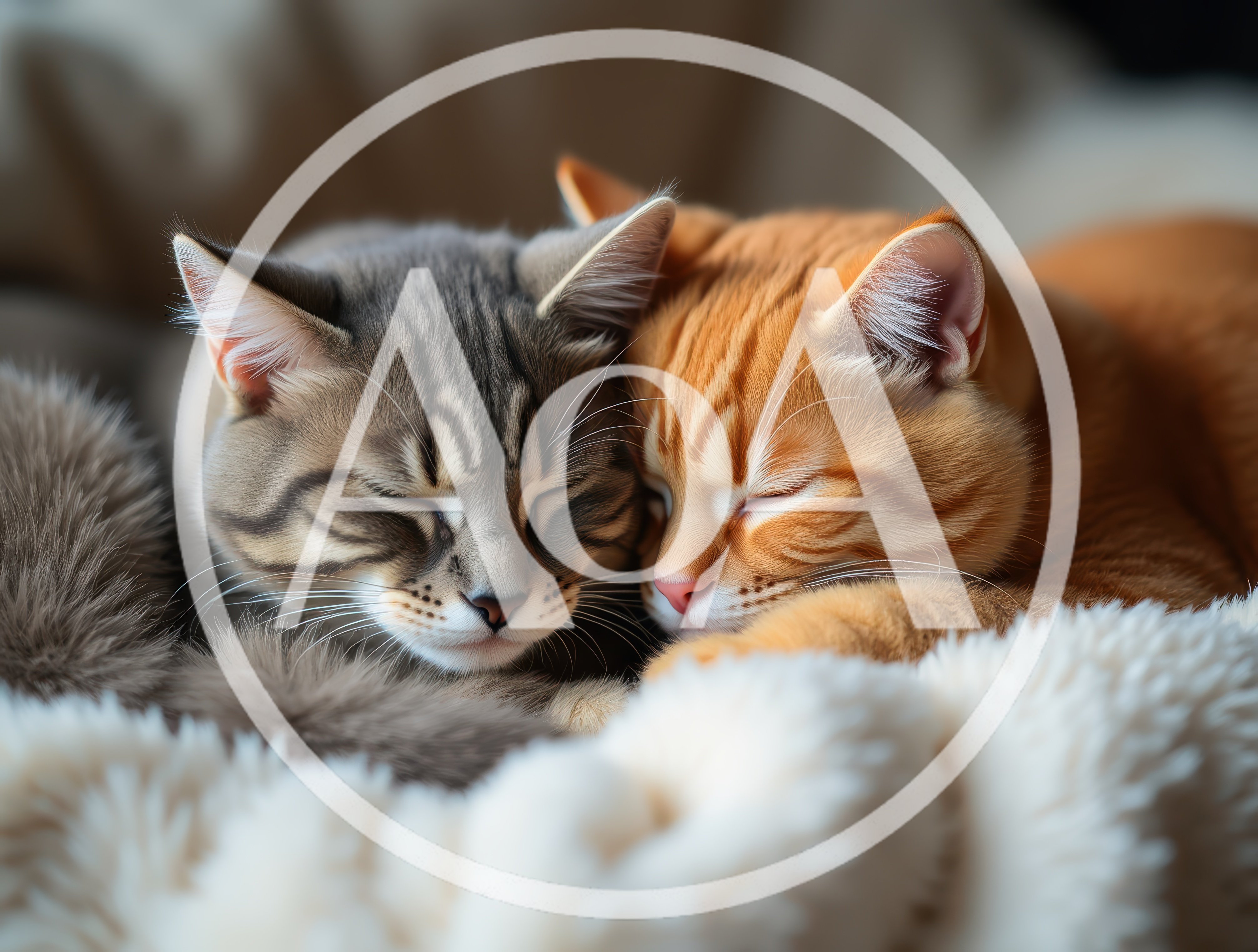 Two Cats Sleeping Together On A Soft Blanket