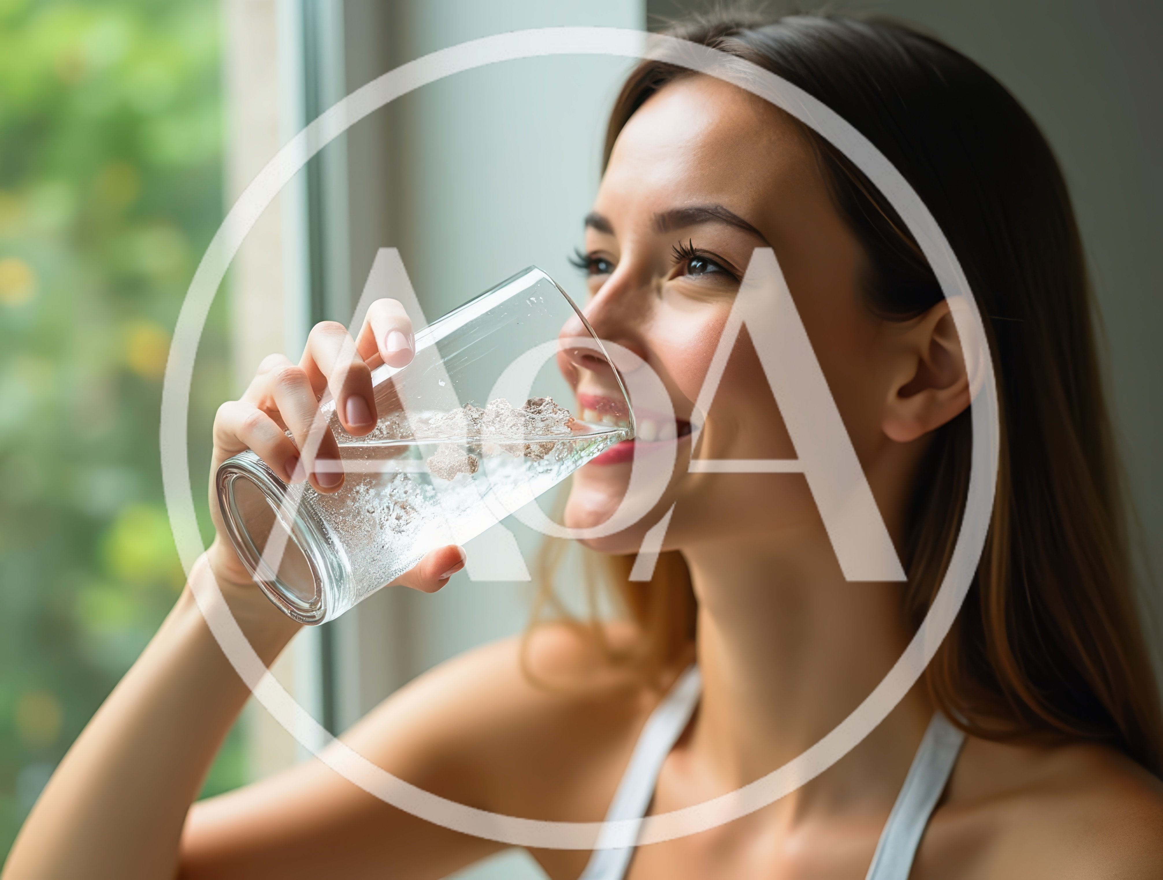 Young Woman Drinking Refreshing Water By A Window
