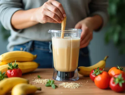 Person Preparing A Healthy Fruit Smoothie In A Blender