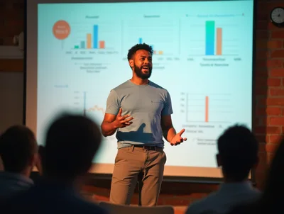 Professional Speaker Presenting Data Charts To An Audience