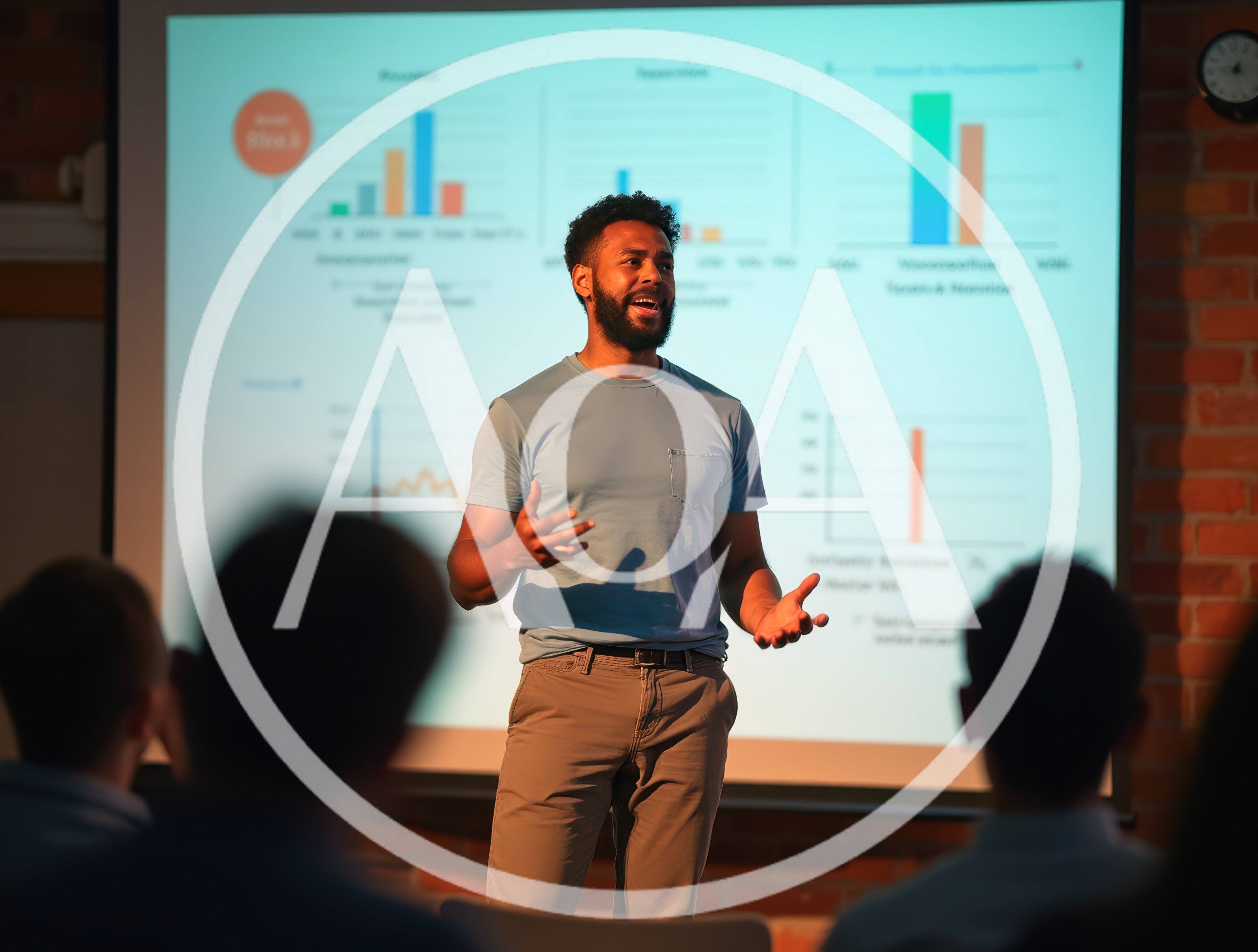 Professional Speaker Presenting Data Charts To An Audience