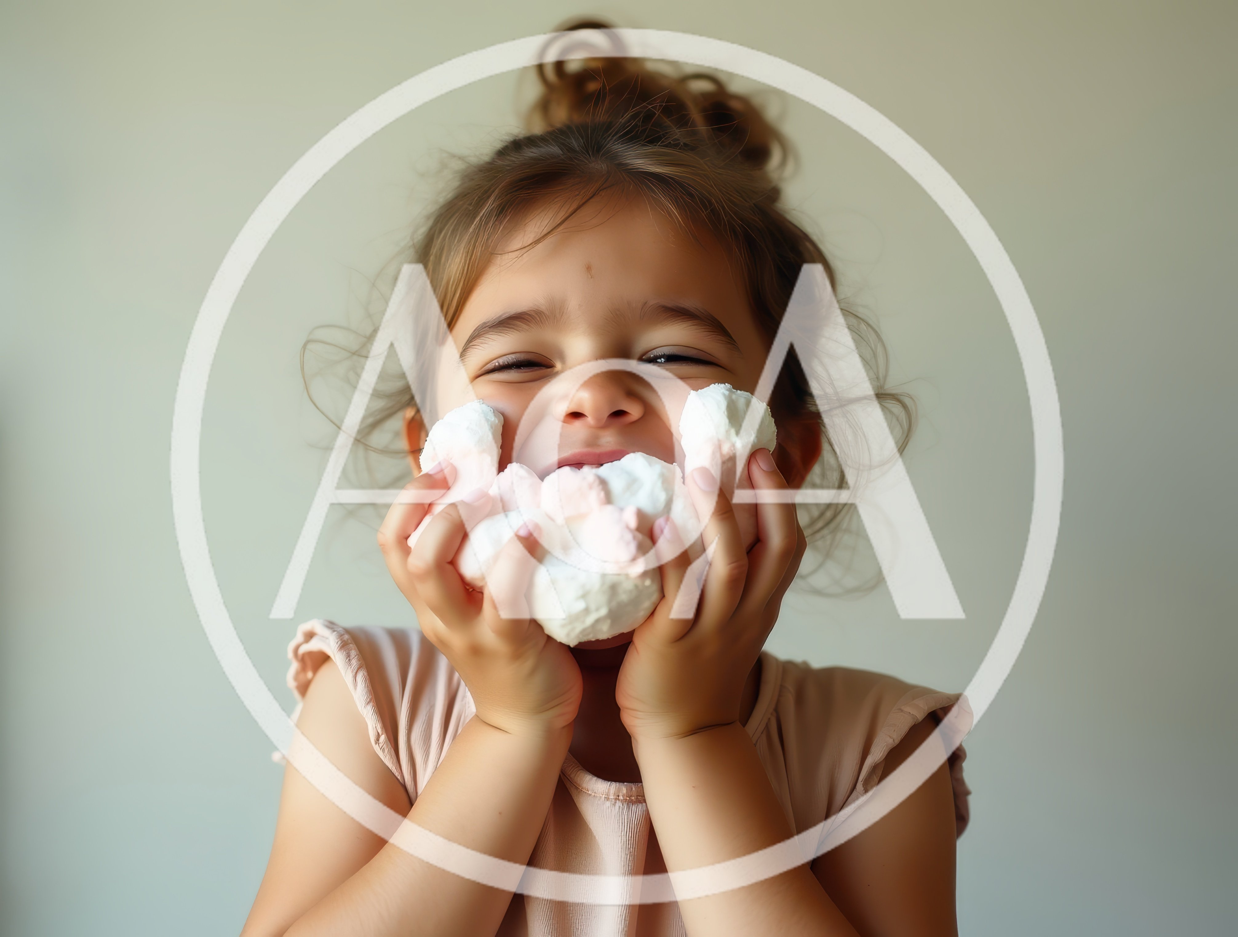 Happy Little Girl Eating Soft Marshmallows