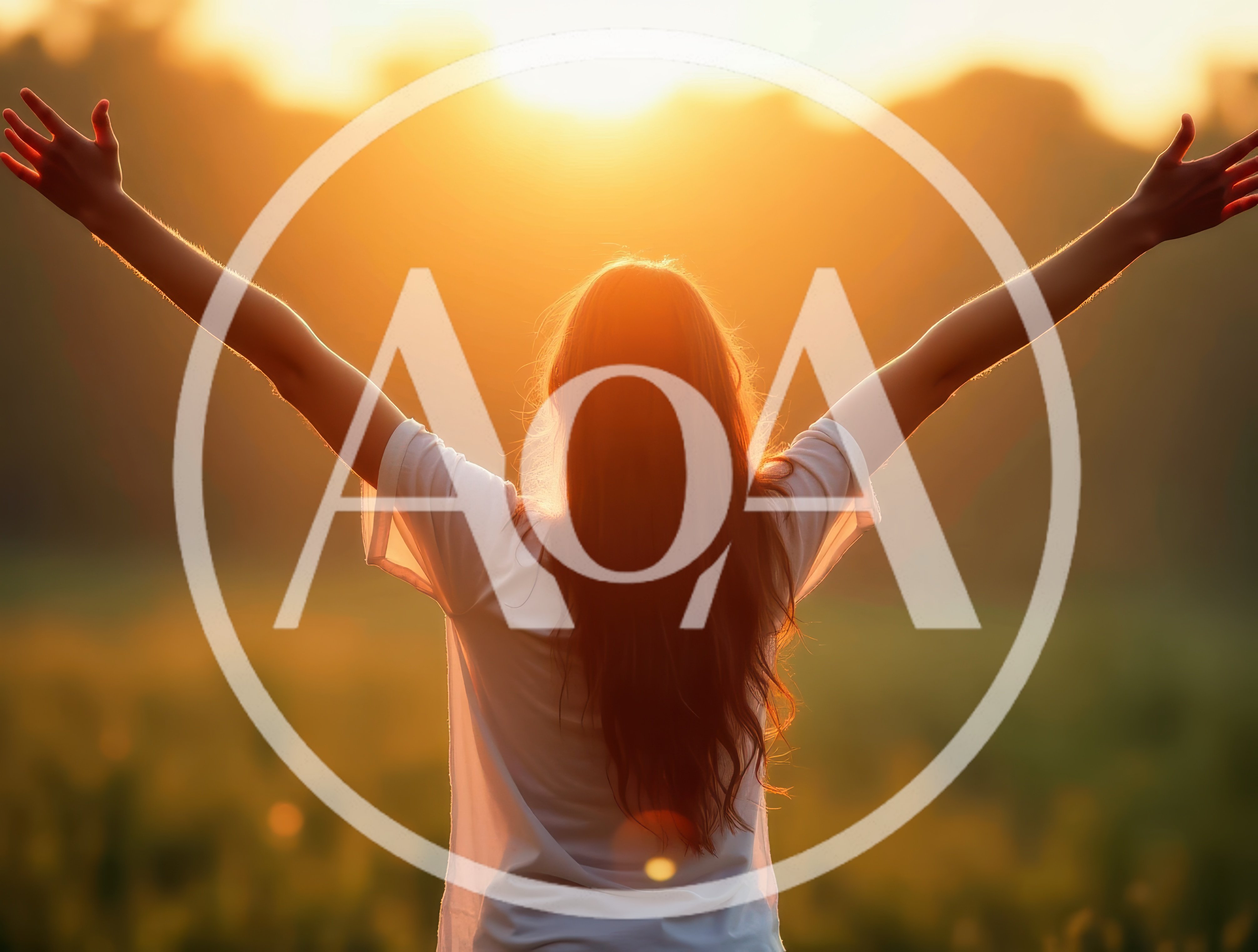 Woman Standing With Arms Raised At Sunset