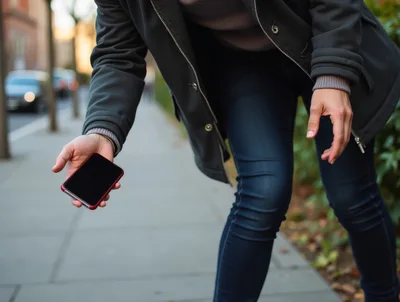 Person Dropping A Smartphone On A City Sidewalk