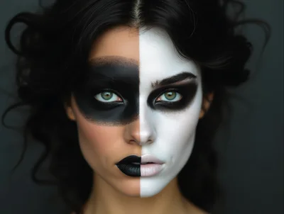 Woman With Split Black And White Face Makeup