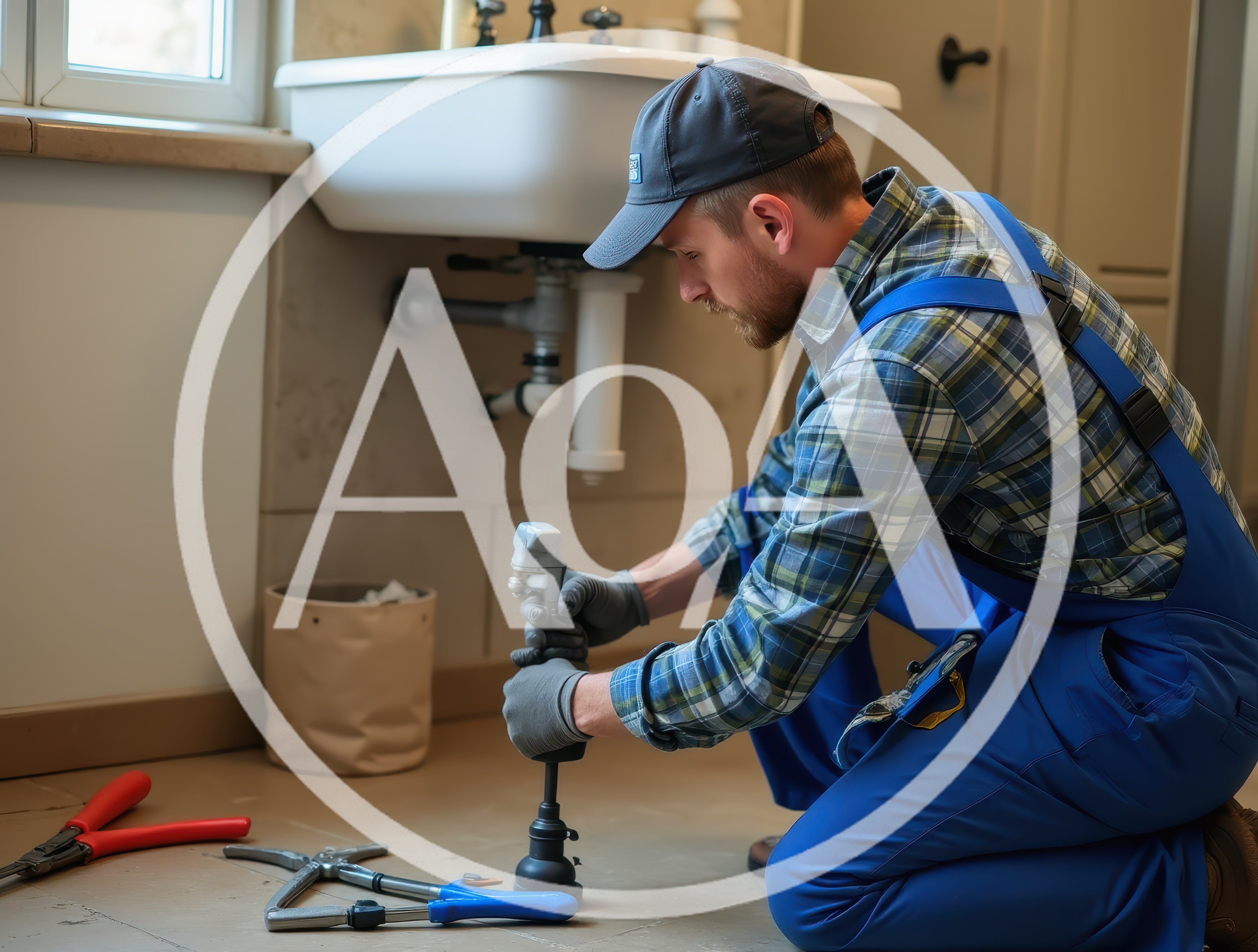 Professional Plumber Repairing Sink Pipe In Bathroom