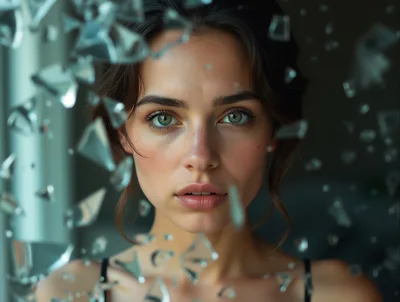 Portrait Of A Woman Behind Shattered Glass