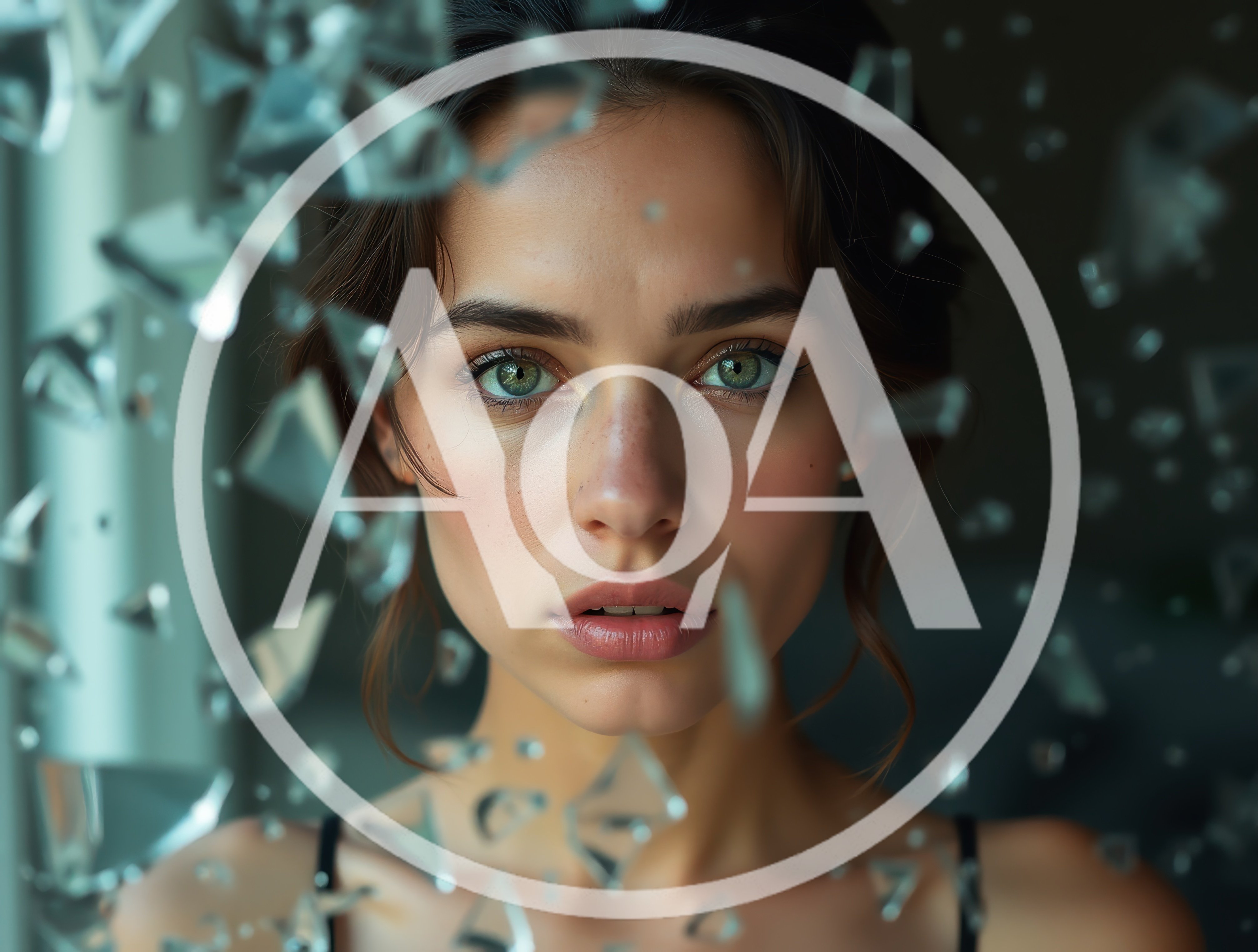 Portrait Of A Woman Behind Shattered Glass
