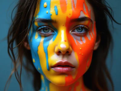 Portrait Of A Woman With Colorful Paint Drip Makeup