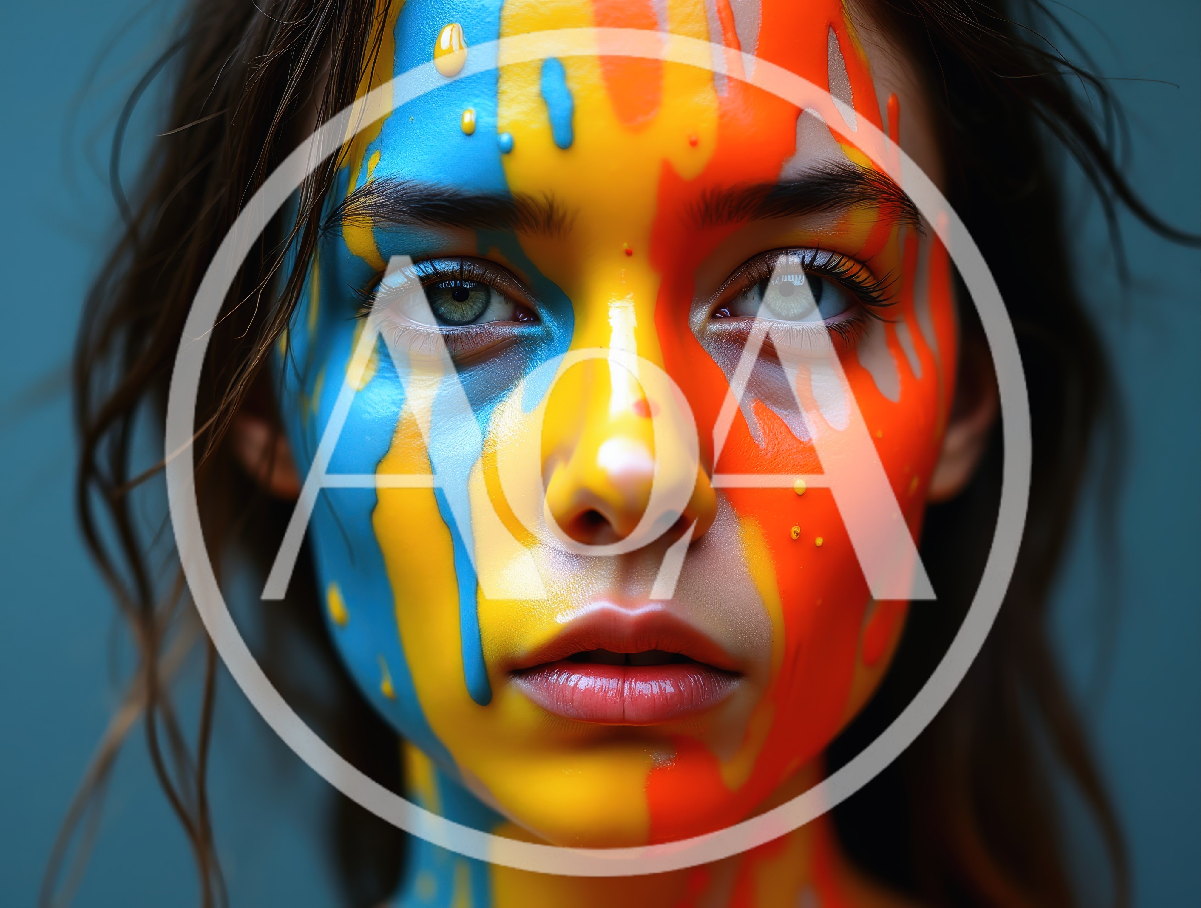 Portrait Of A Woman With Colorful Paint Drip Makeup