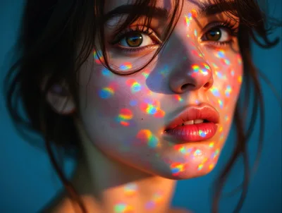 Portrait Of A Young Woman With Rainbow Light Reflections