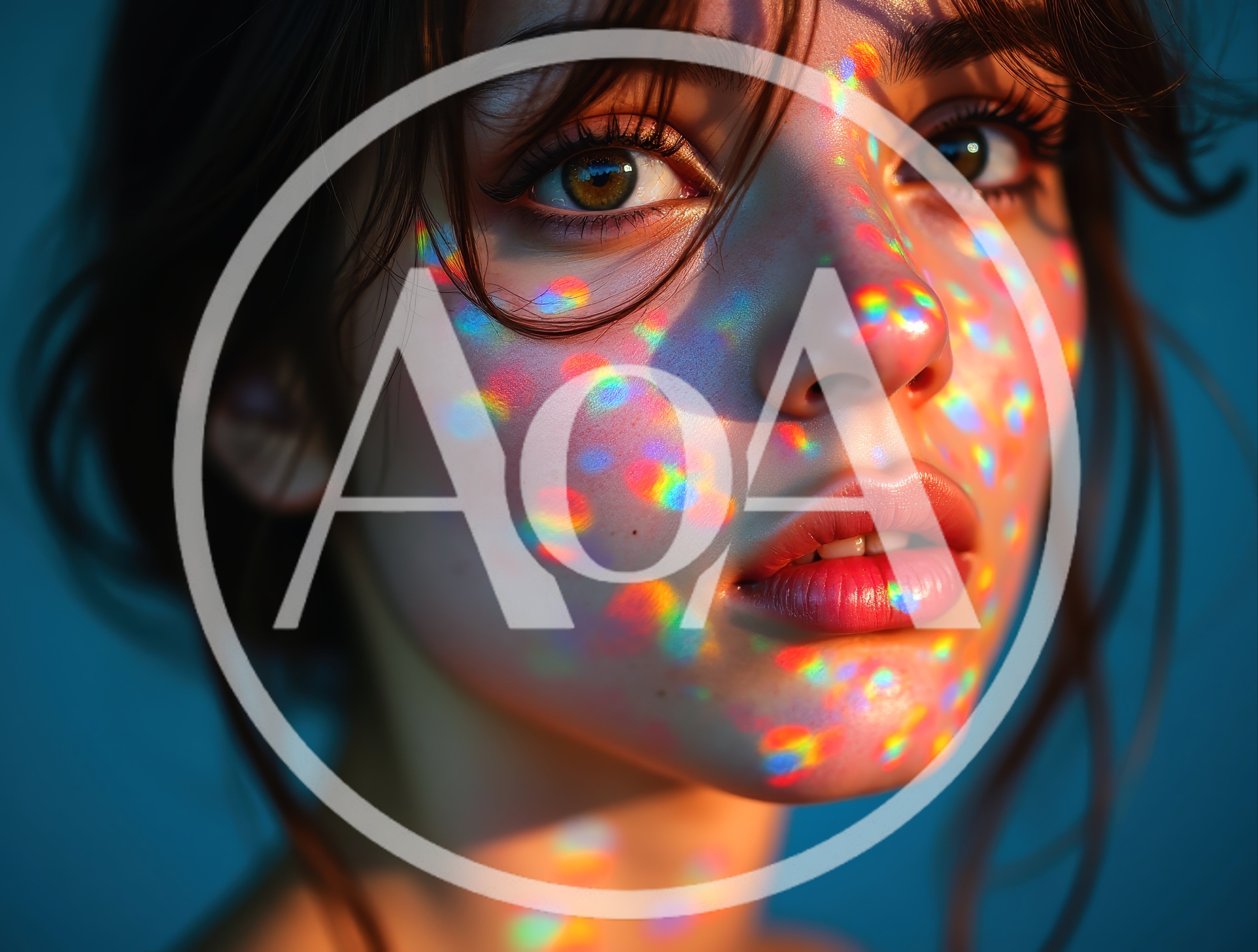 Portrait Of A Young Woman With Rainbow Light Reflections