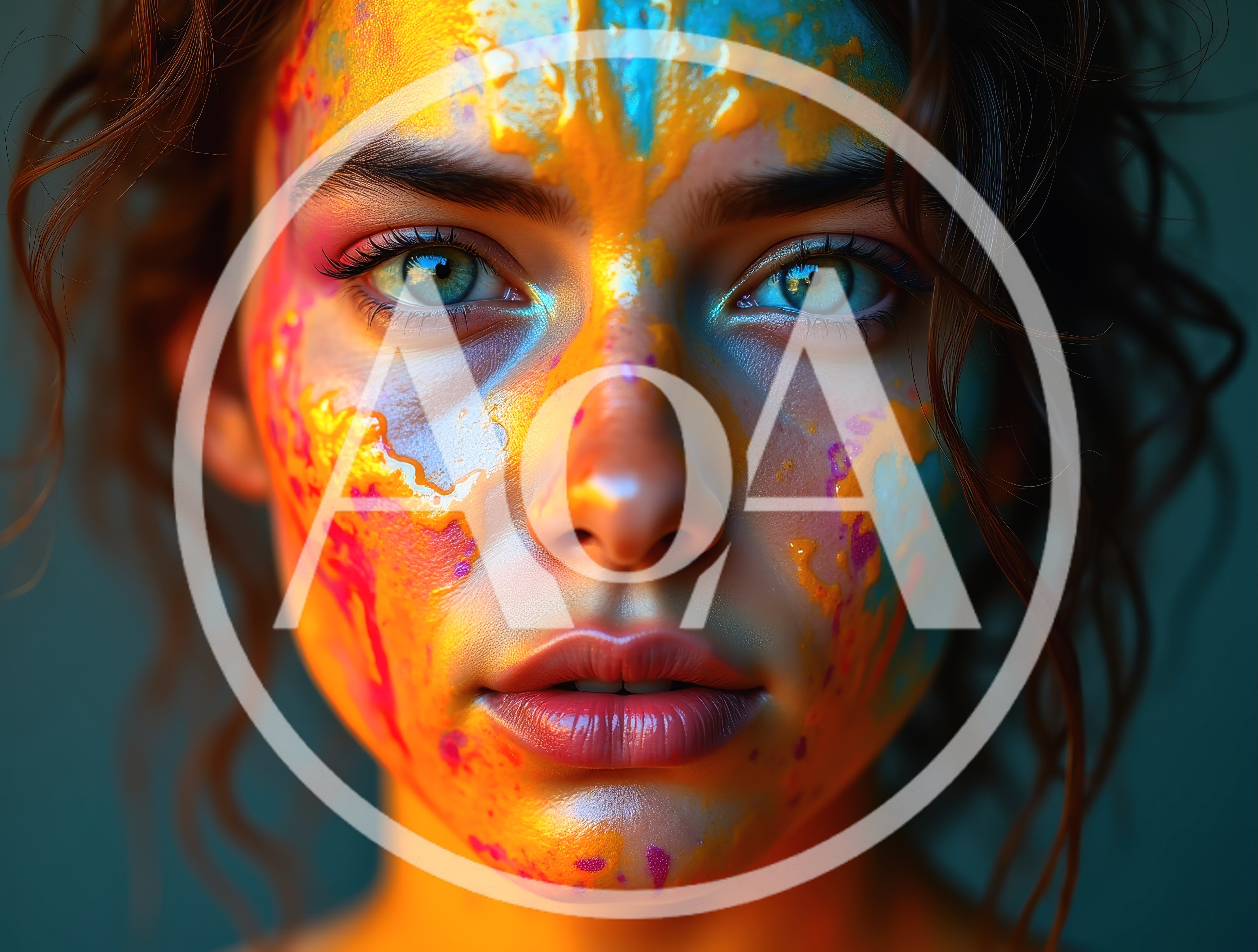 Portrait Of A Woman With Vibrant Colorful Face Paint