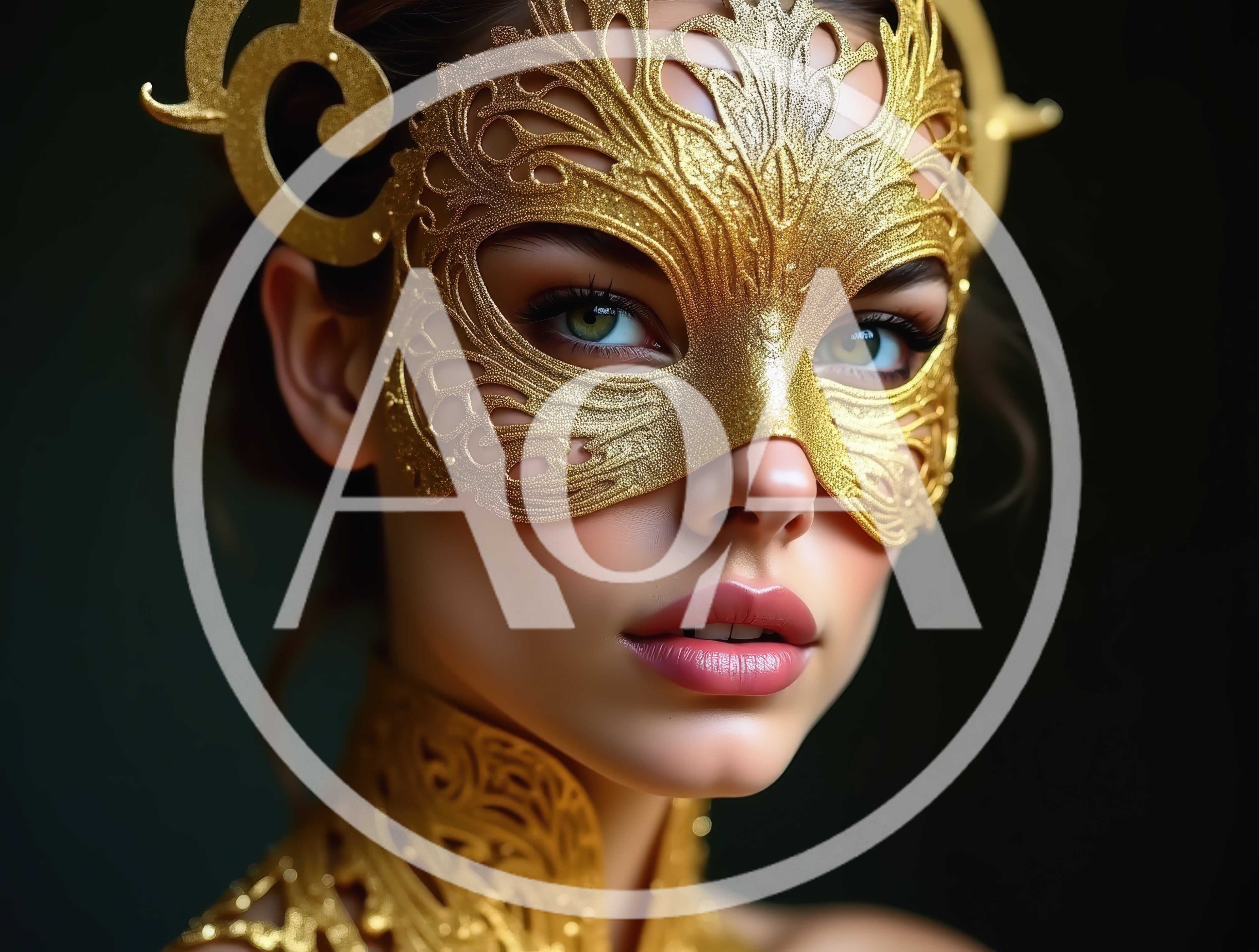 Portrait Of A Woman Wearing An Ornate Gold Mask
