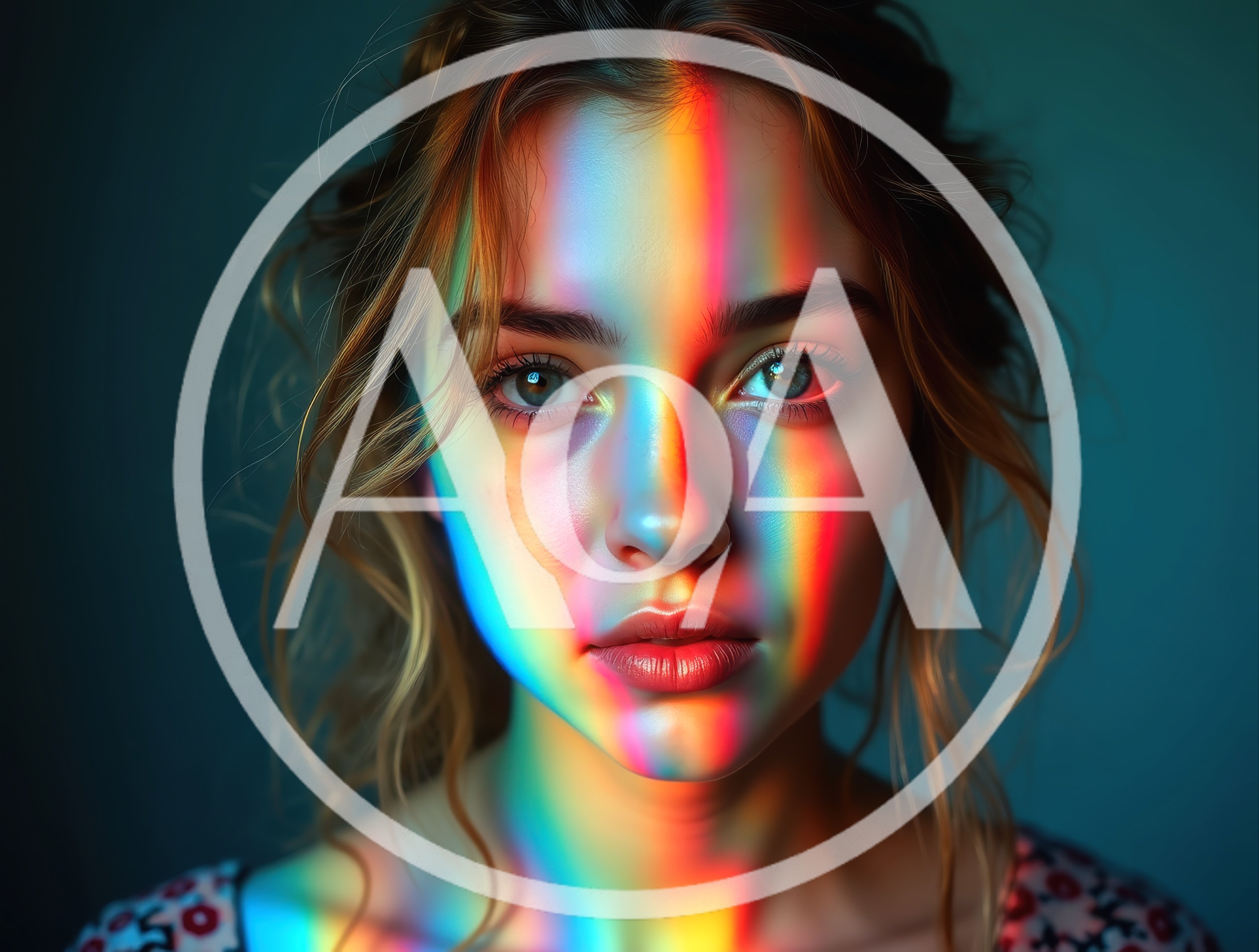 Portrait Of A Young Woman With Rainbow Light Effects