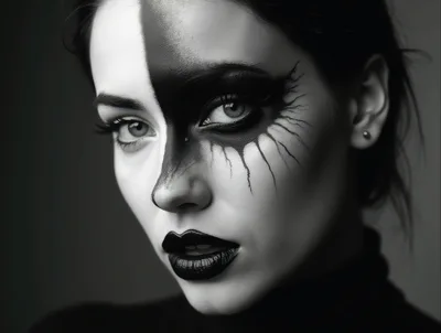 Portrait Of Woman With Artistic Black And White Makeup