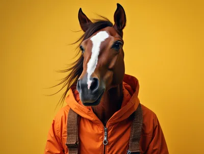 Anthropomorphic Horse Wearing An Orange Jacket