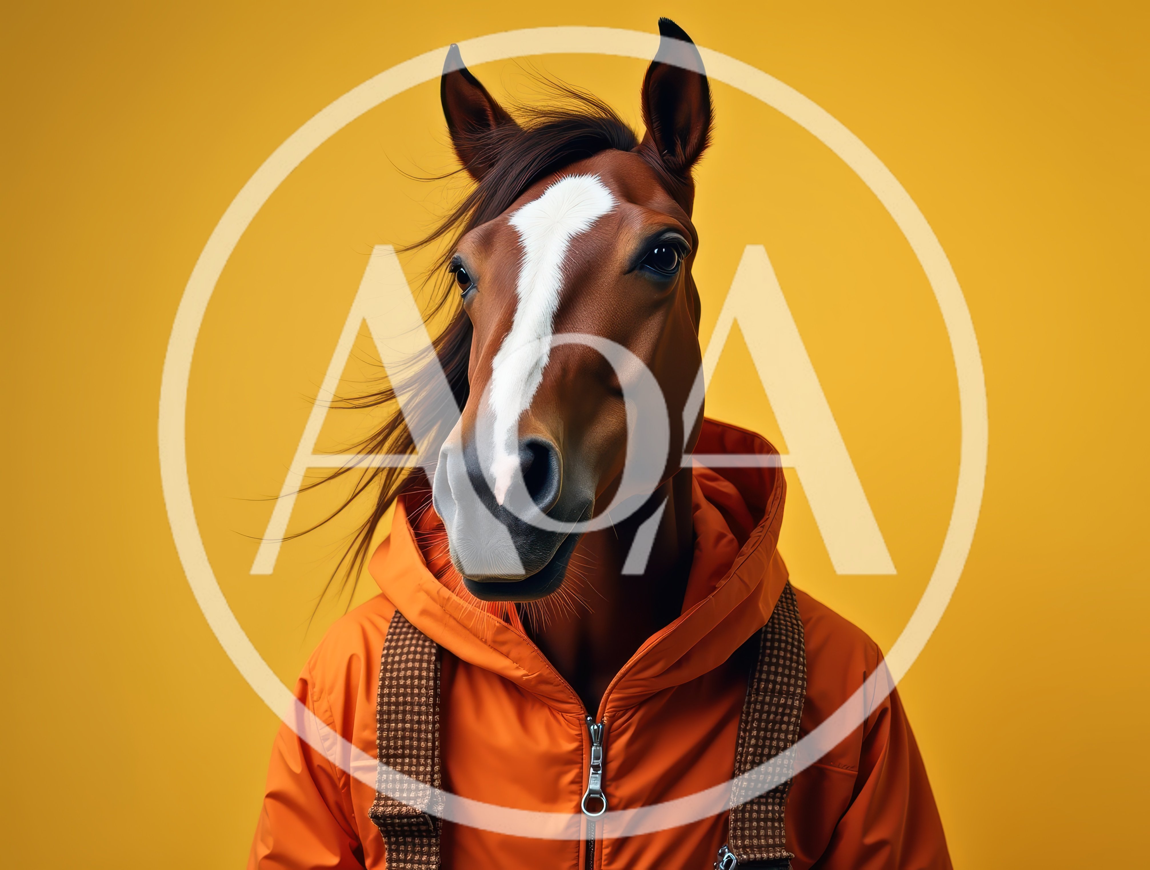 Anthropomorphic Horse Wearing An Orange Jacket