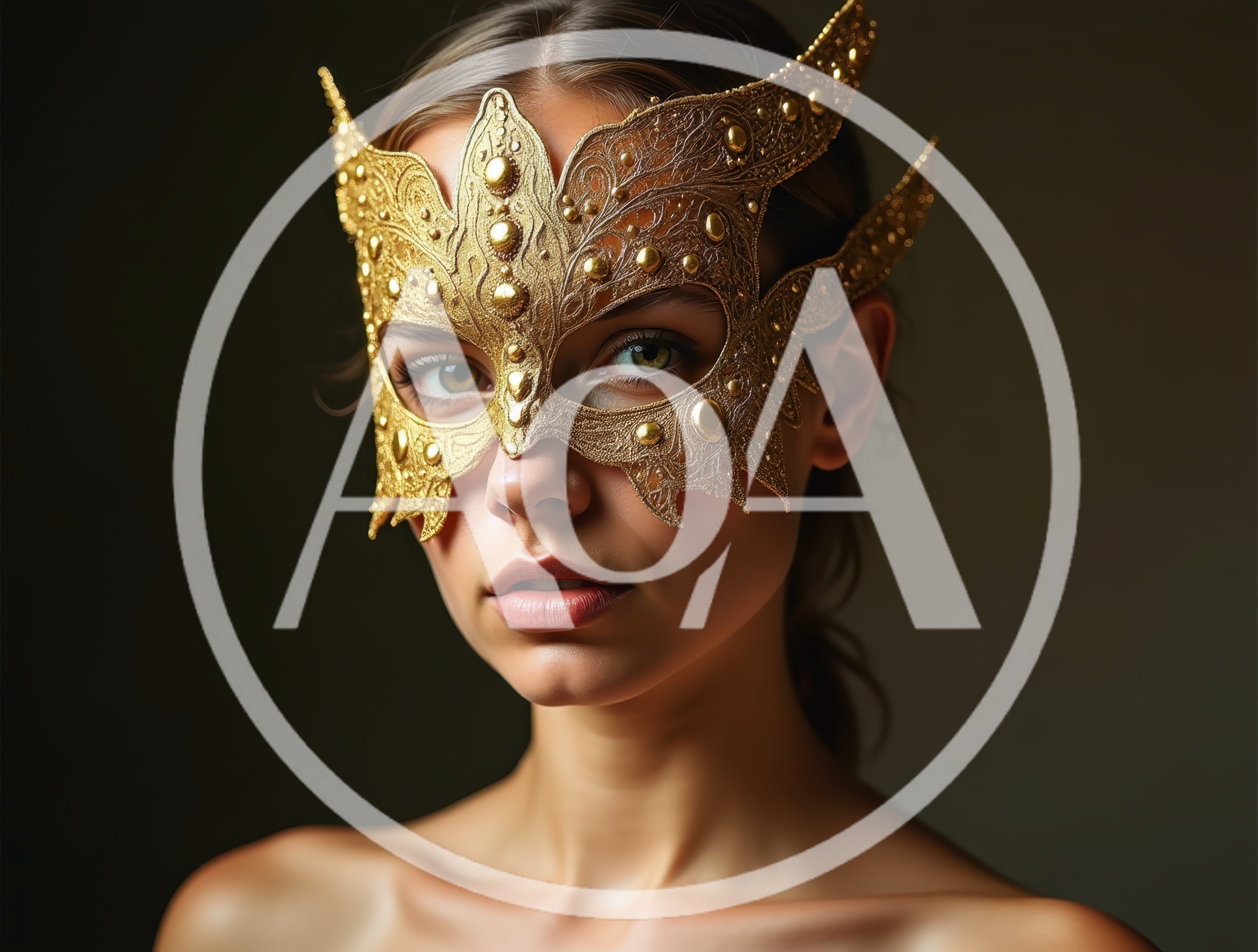 Portrait Of A Woman Wearing An Ornate Gold Mask