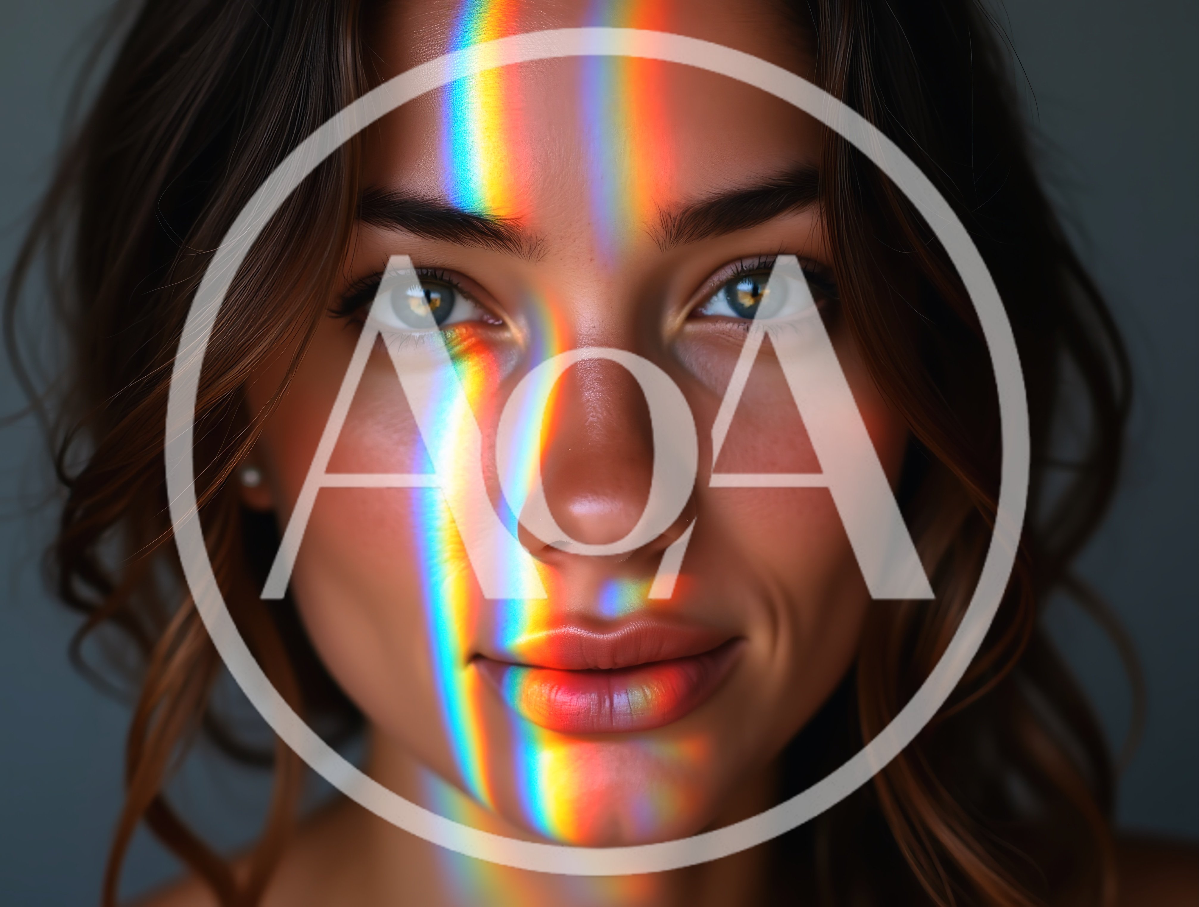 Portrait Of A Woman With Rainbow Light Reflection
