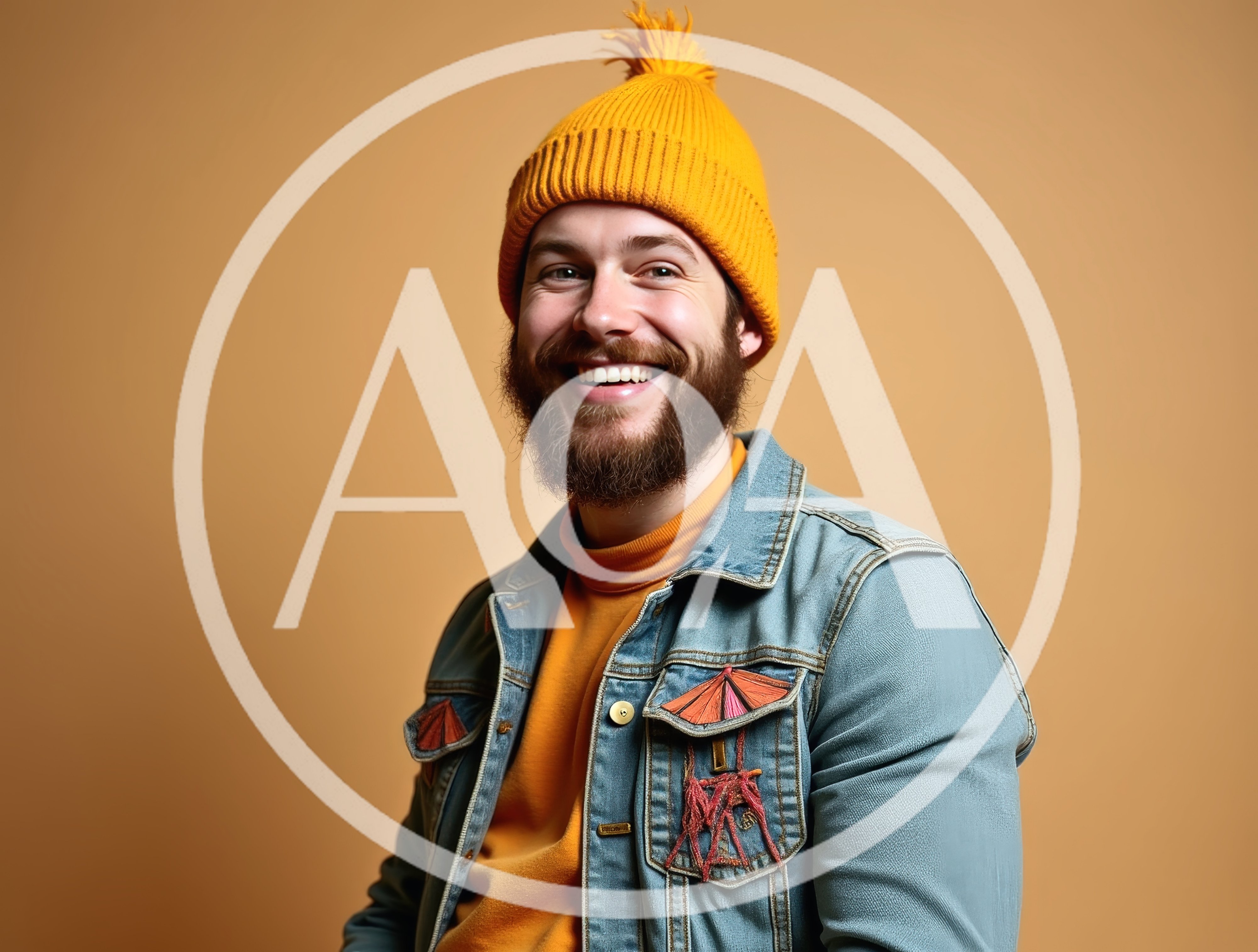 Smiling Man Wearing Yellow Beanie And Denim Jacket