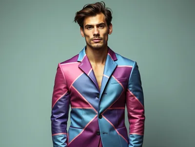 Fashionable Man Wearing Geometric Patterned Suit Jacket