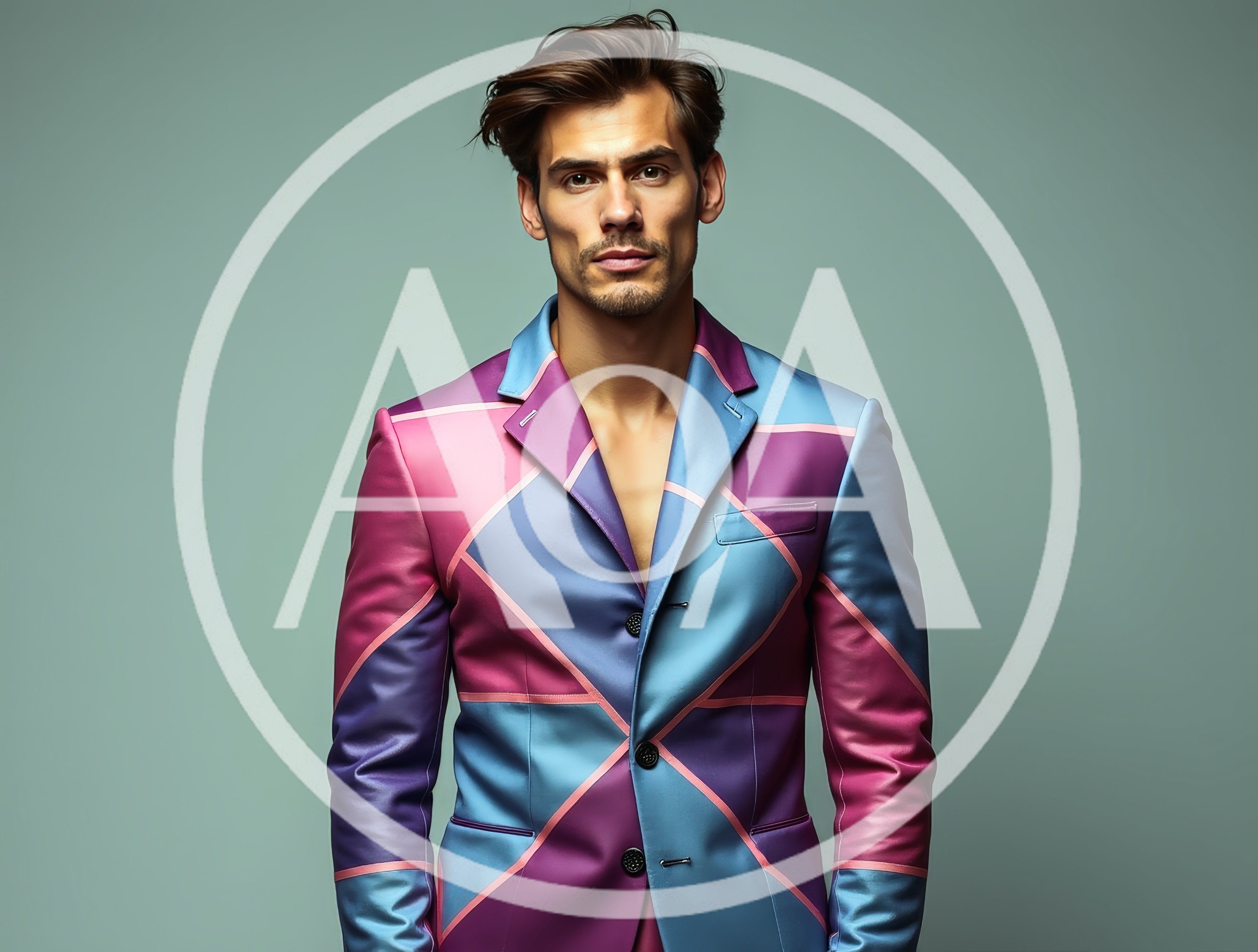 Fashionable Man Wearing Geometric Patterned Suit Jacket