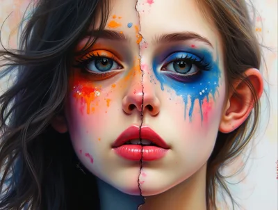 Portrait Of A Woman With Split Face Paint Art
