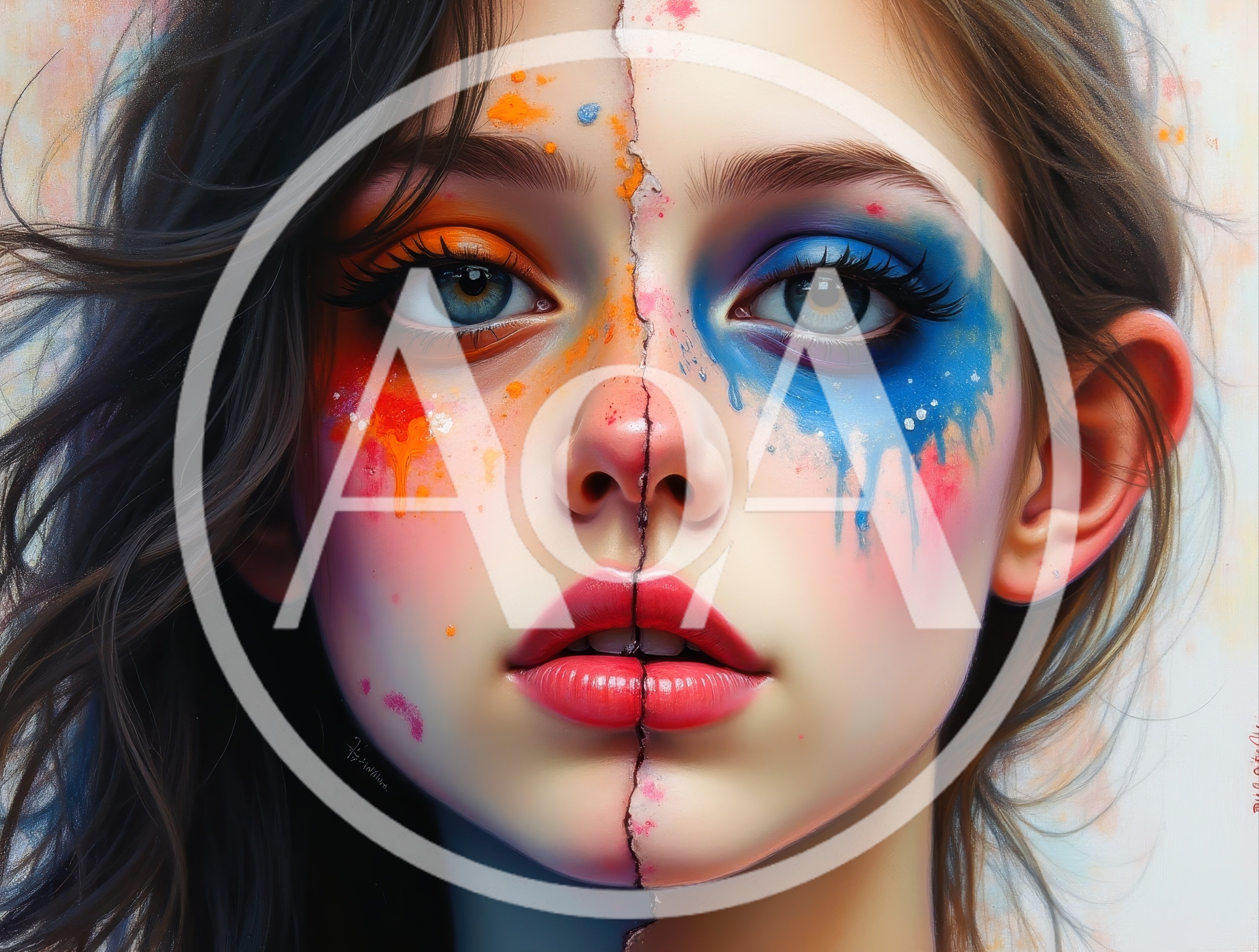 Portrait Of A Woman With Split Face Paint Art