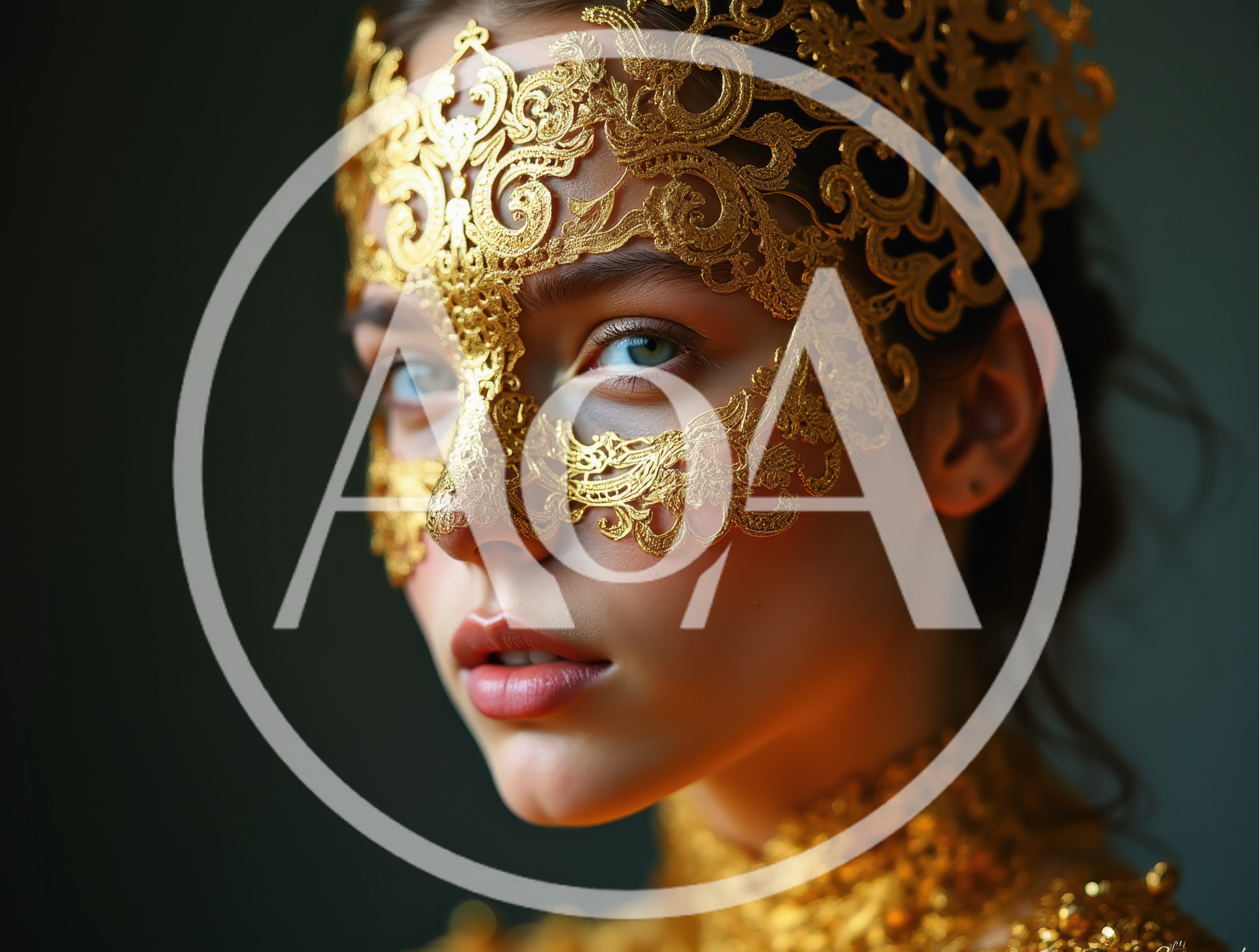 Portrait Of A Woman Wearing An Ornate Gold Mask