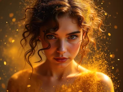 Portrait Of A Woman With Golden Glitter Particles