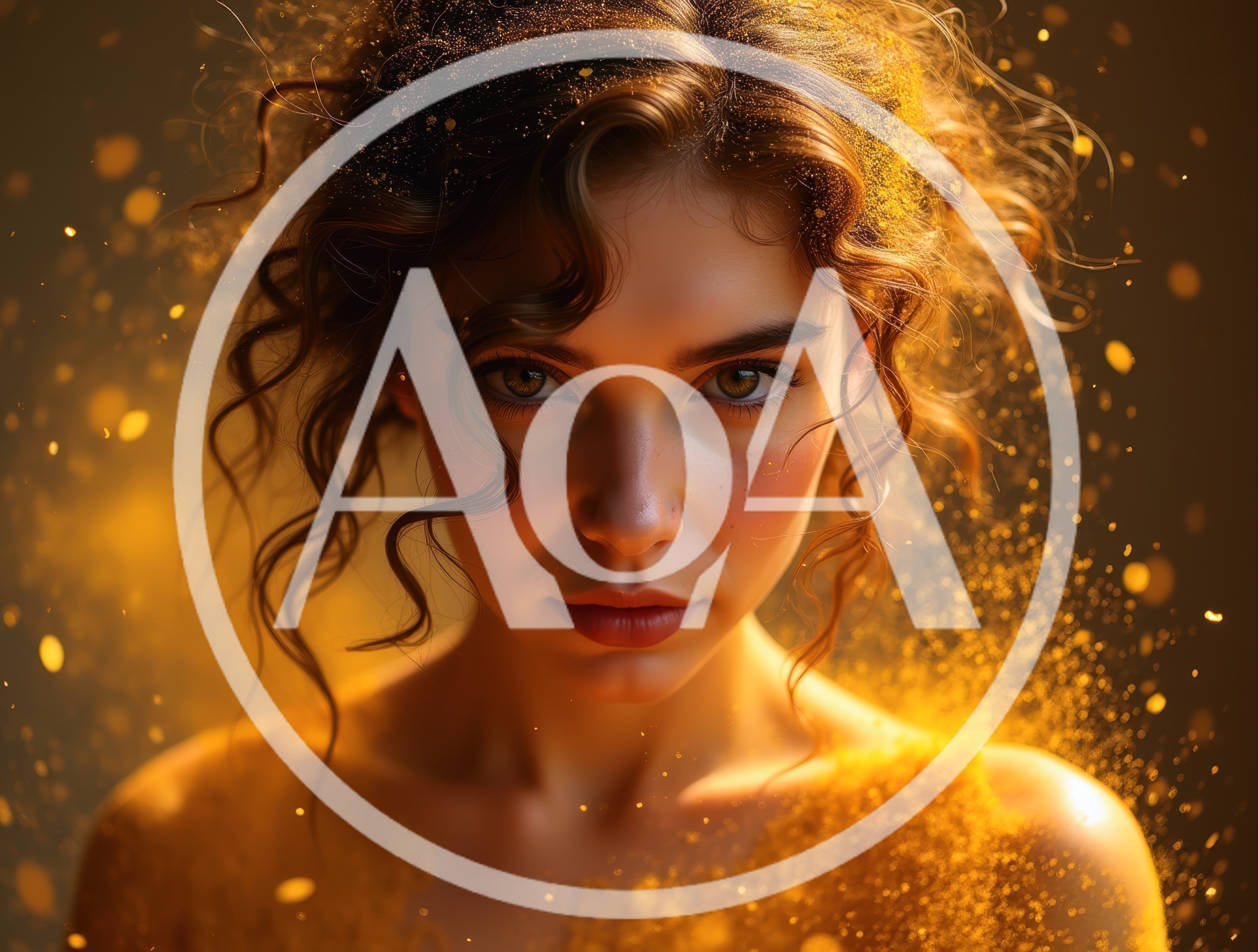 Portrait Of A Woman With Golden Glitter Particles